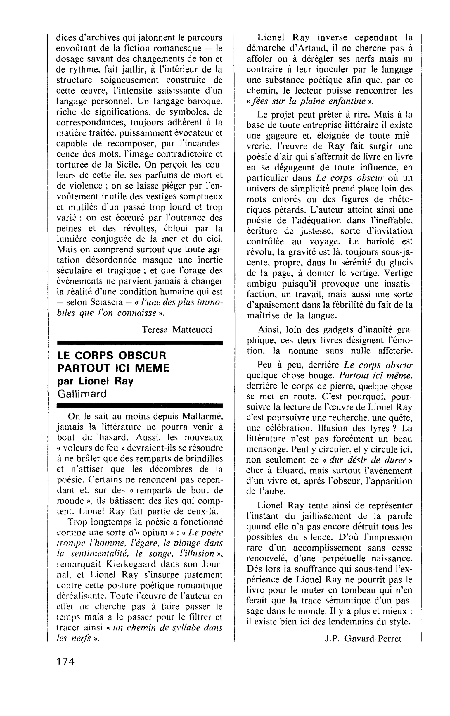 LE CORPS OBSCUR PARTOUT ICI MEME par Lionel Ray