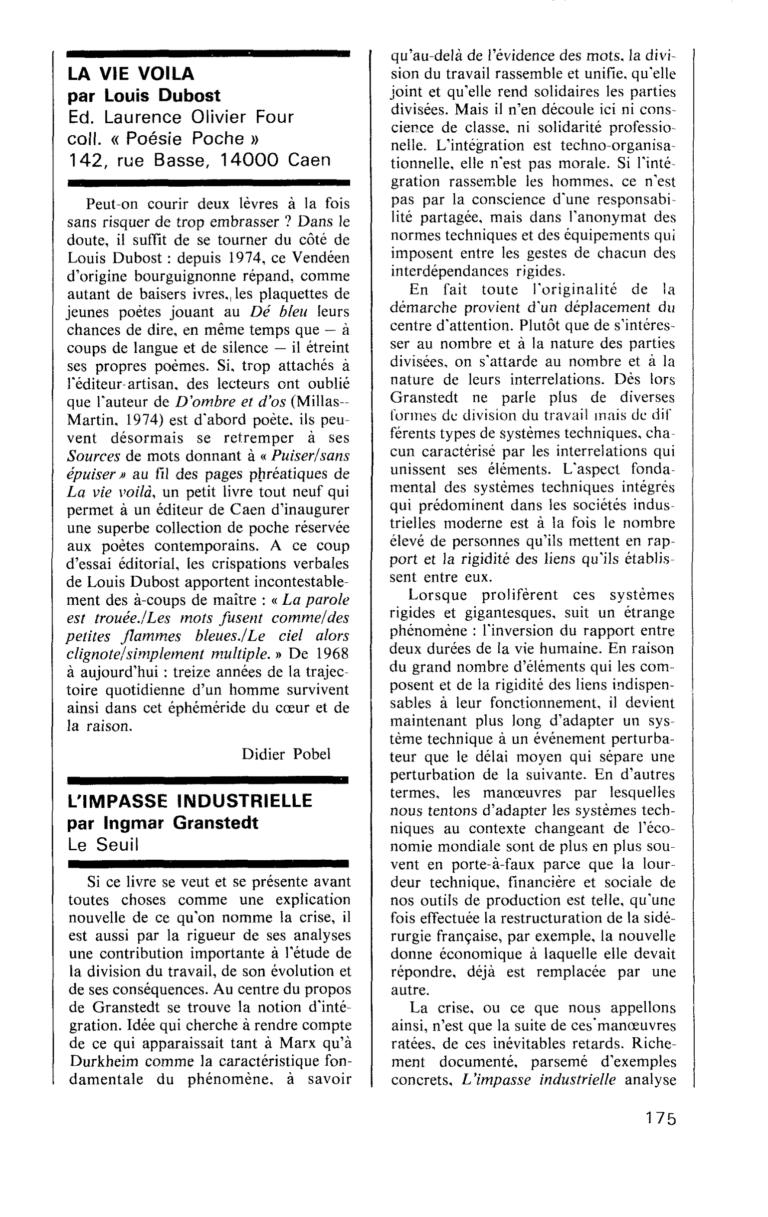 LA VIE VOILA par Louis Dubost