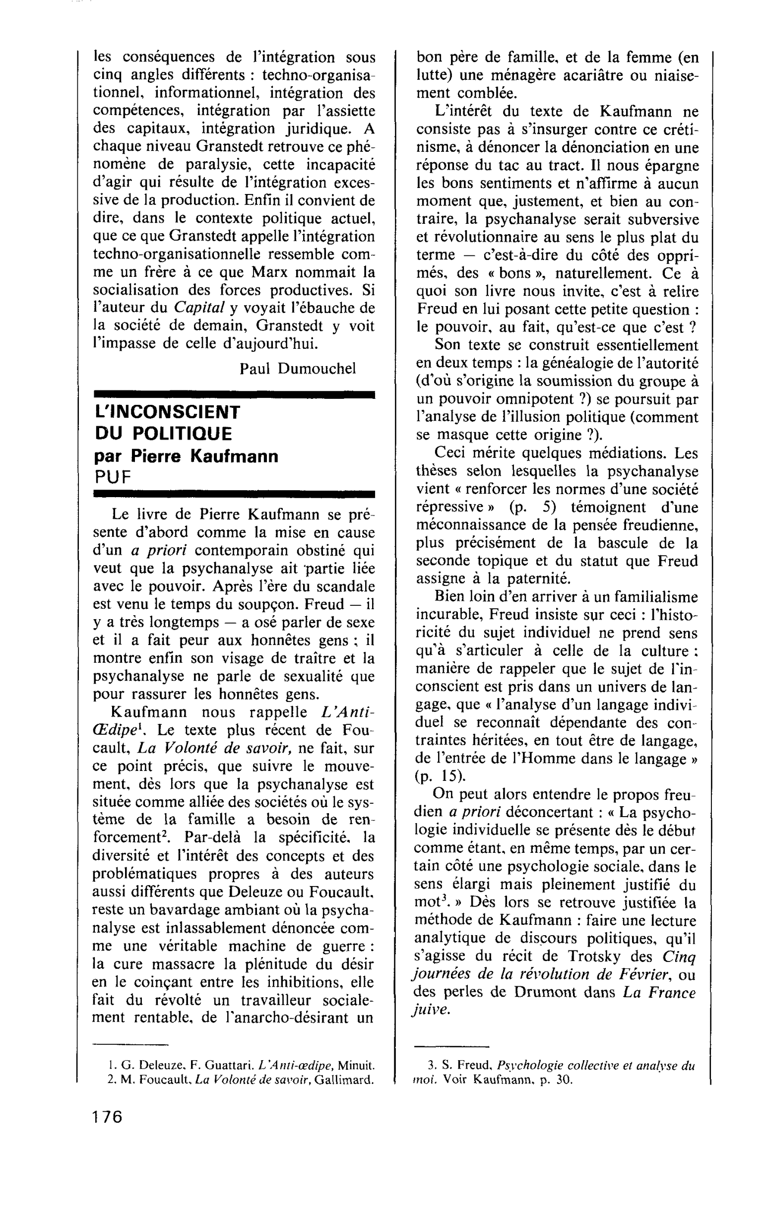 L’INCONSCIENT DU POLITIQUE par Pierre Kaufmann