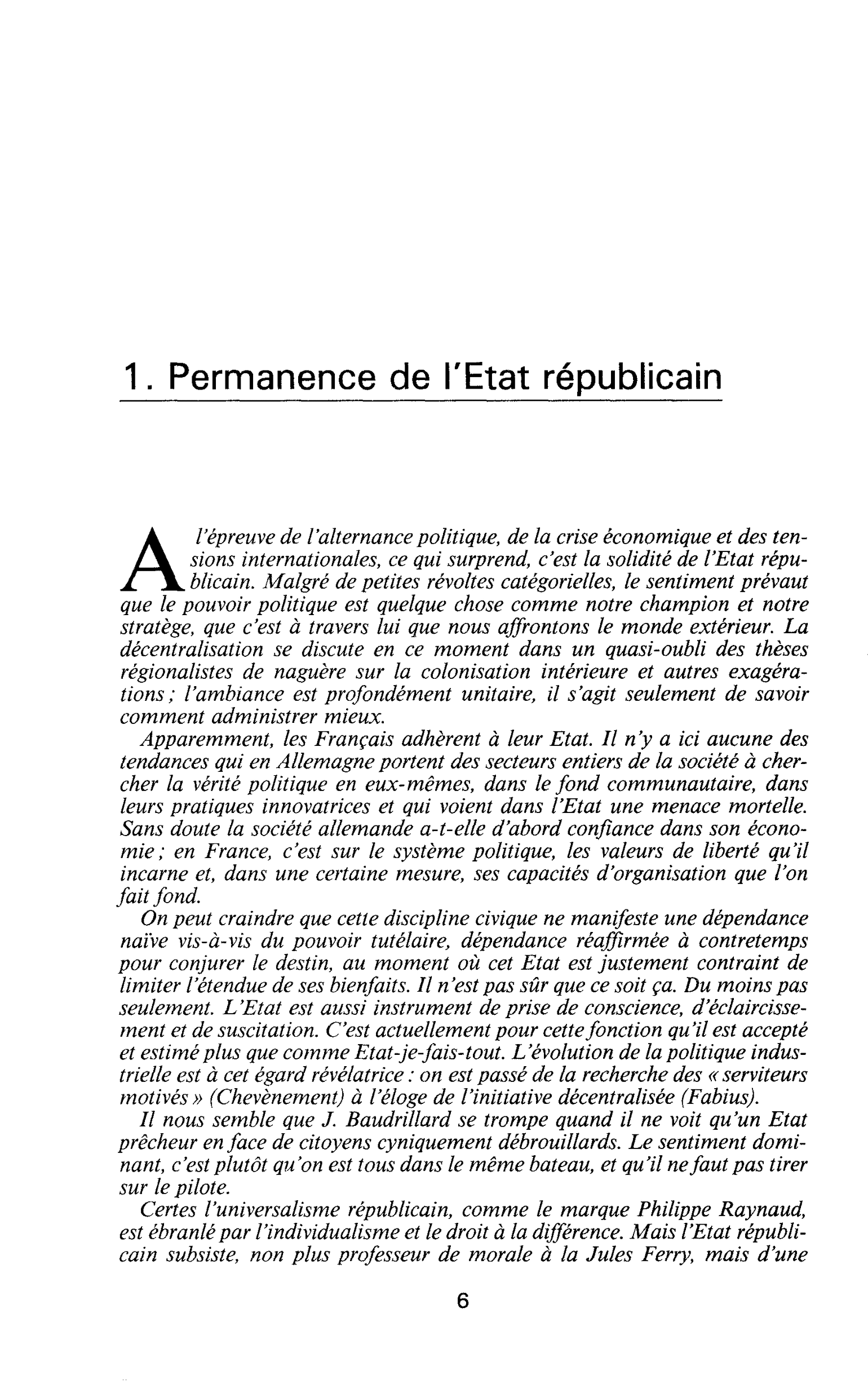 1. Permanence de l’Etat républicain