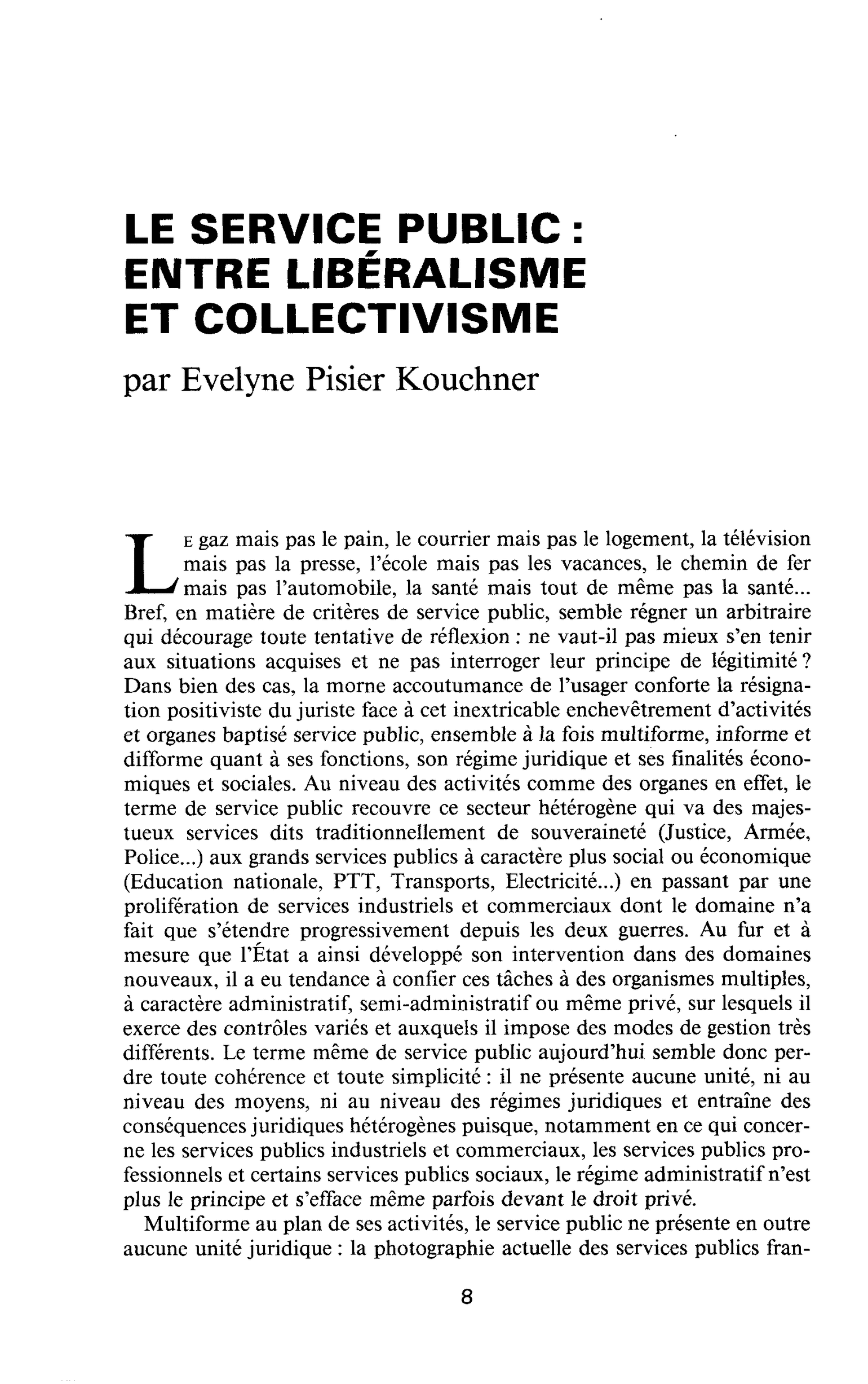 LE SERVICE PUBLIC : ENTRE LIBÉRALISME ET COLLECTIVISME