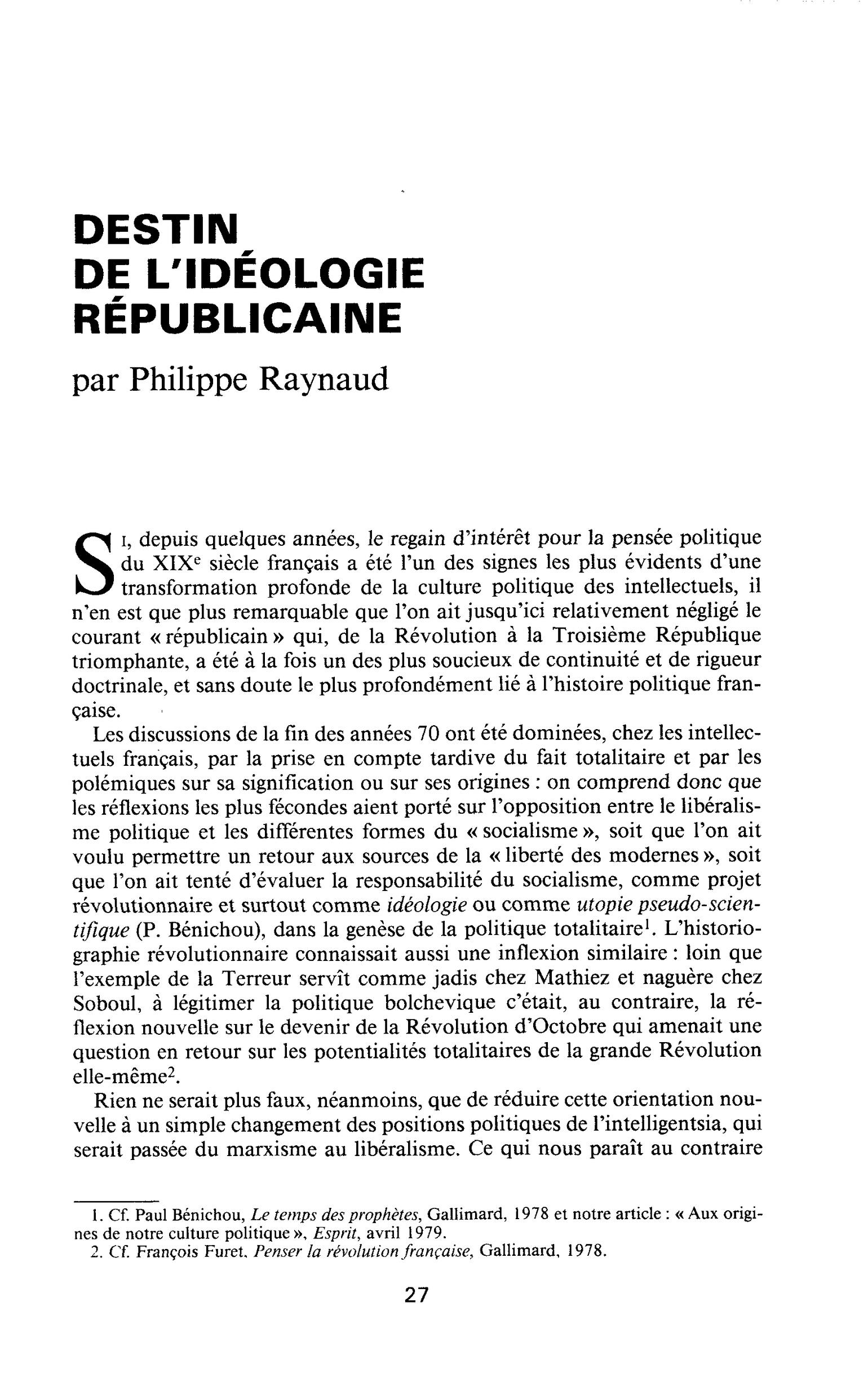 DESTIN DE L’IDÉOLOGIE RÉPUBLICAINE