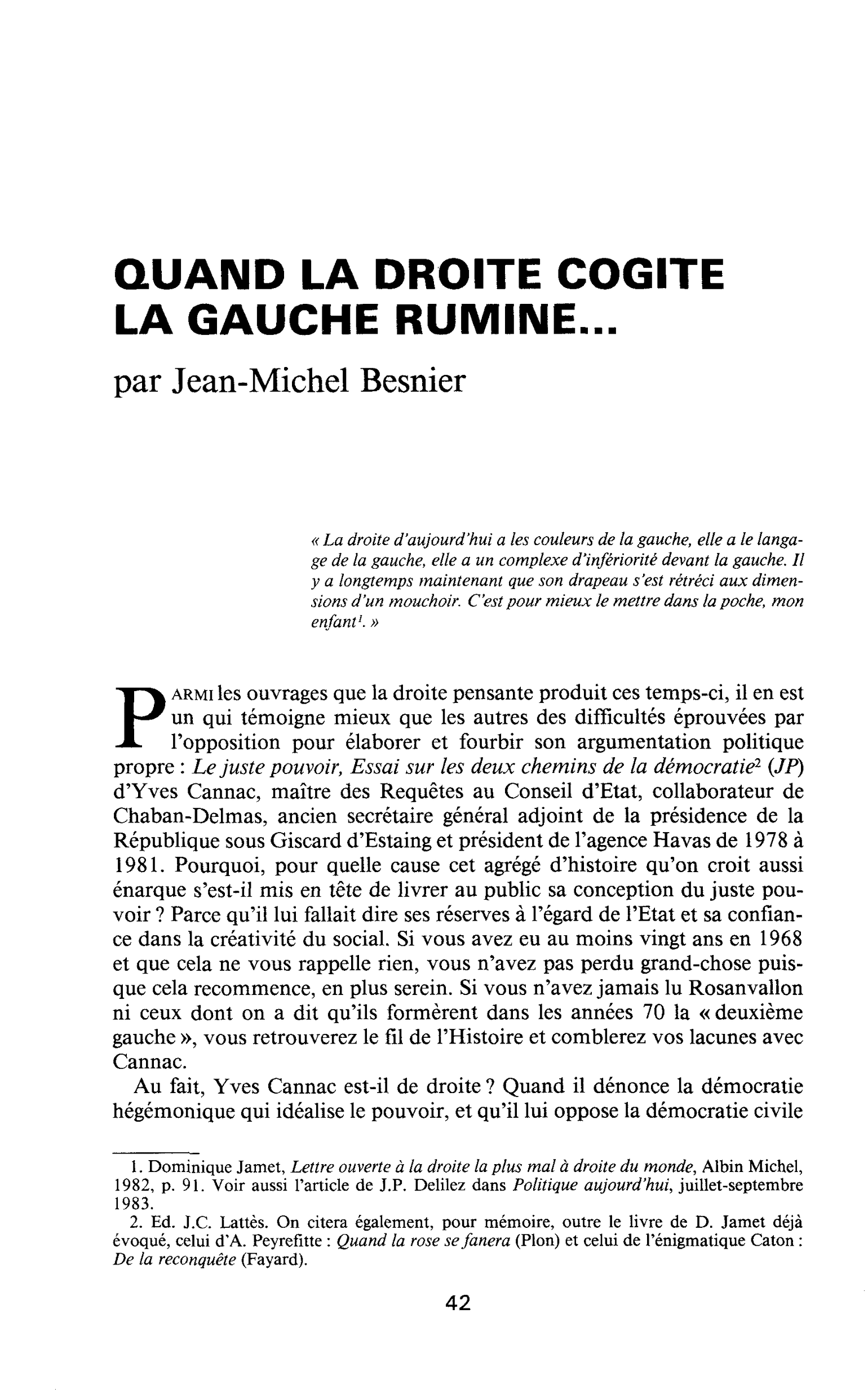 QUAND LA DROITE COGITE LA GAUCHE RUMINE