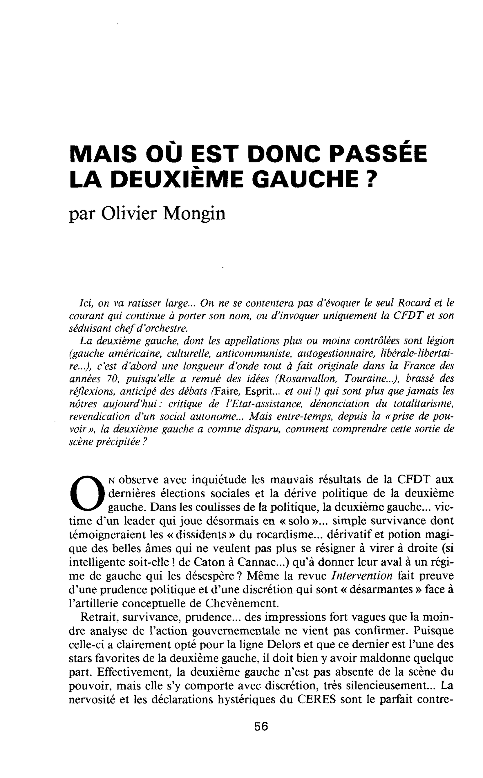 MAIS OÙ EST DONC PASSÉE LA DEUXIÈME GAUCHE ?