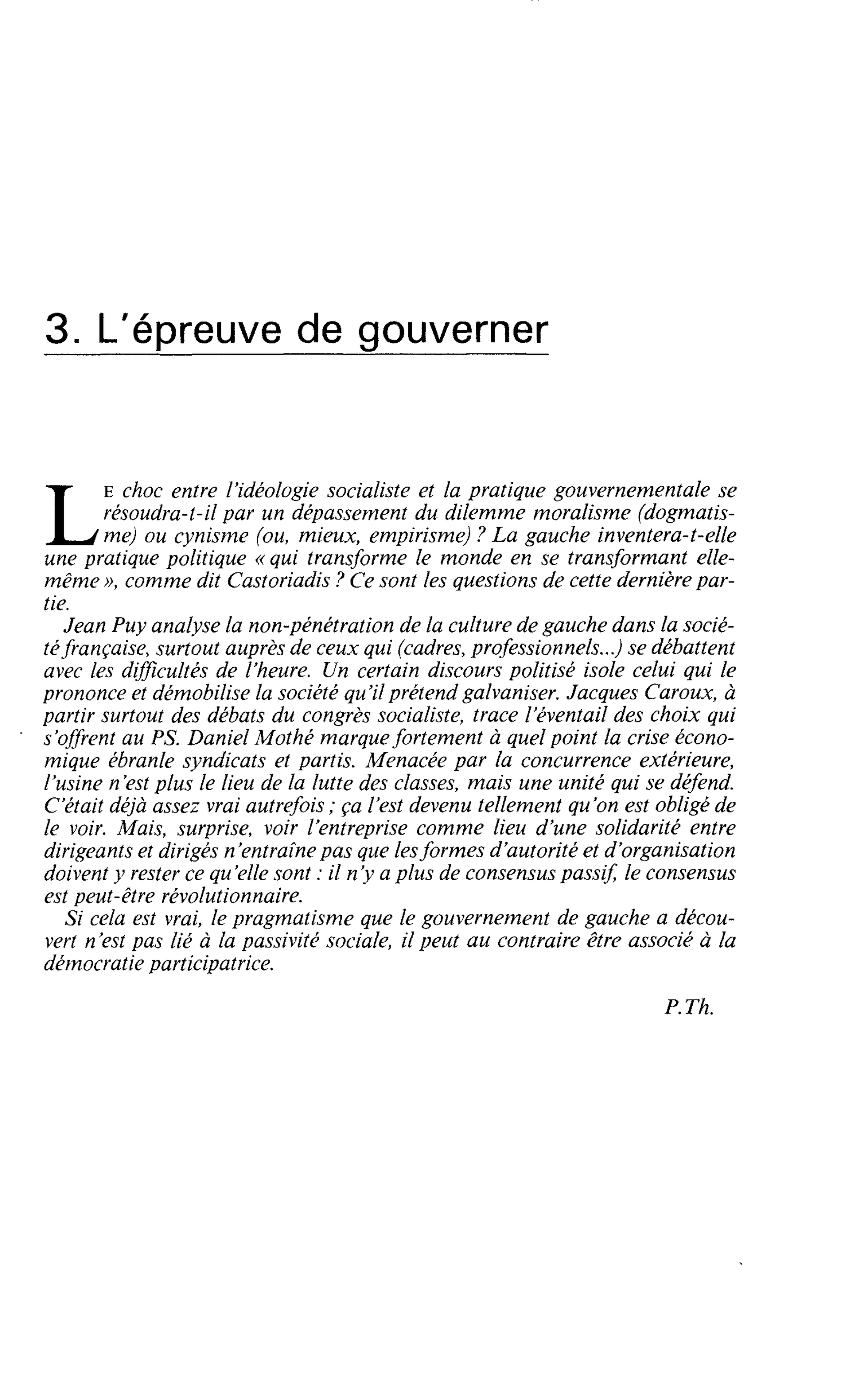 3. L’épreuve de gouverner