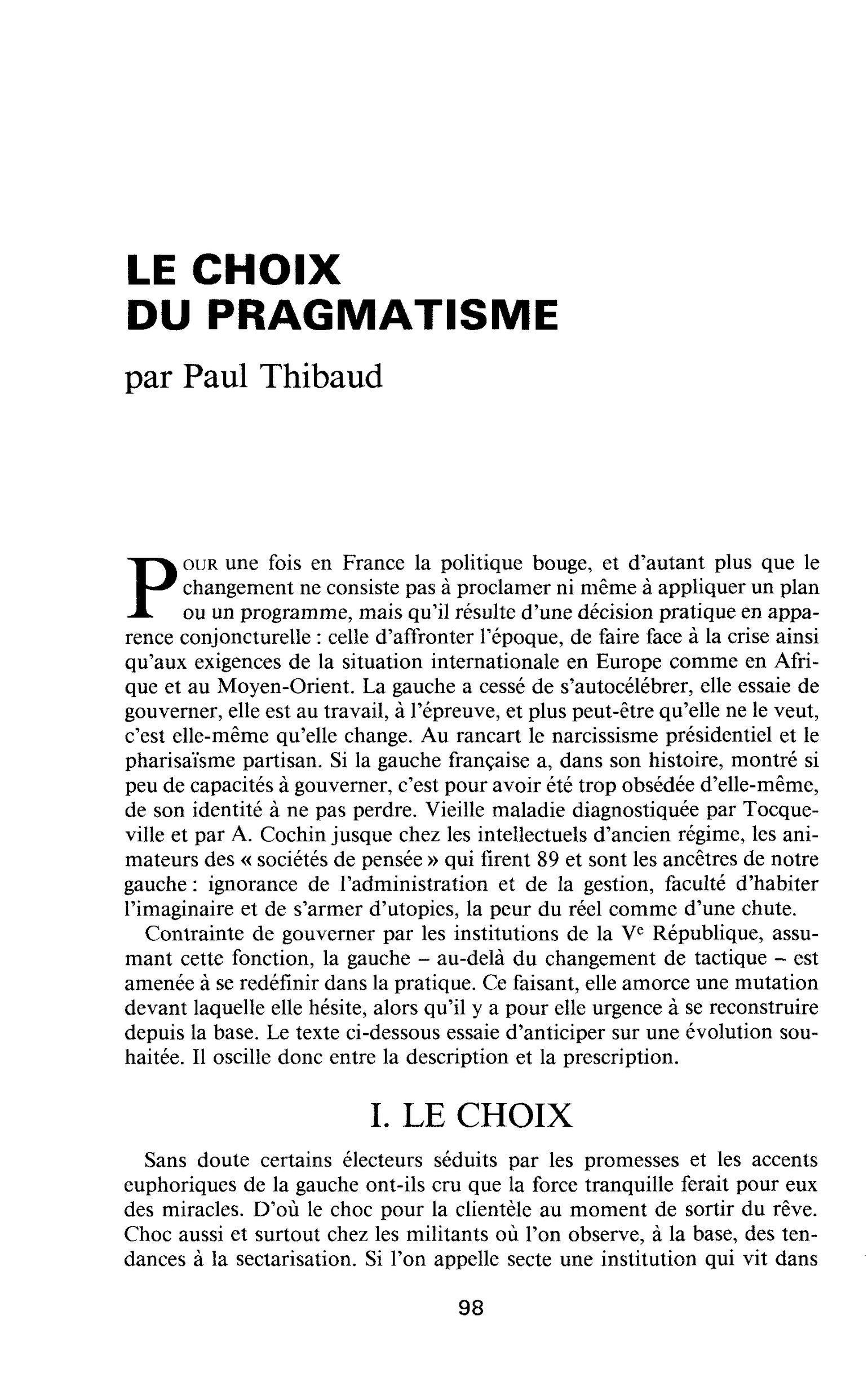 LE CHOIX DU PRAGMATISME