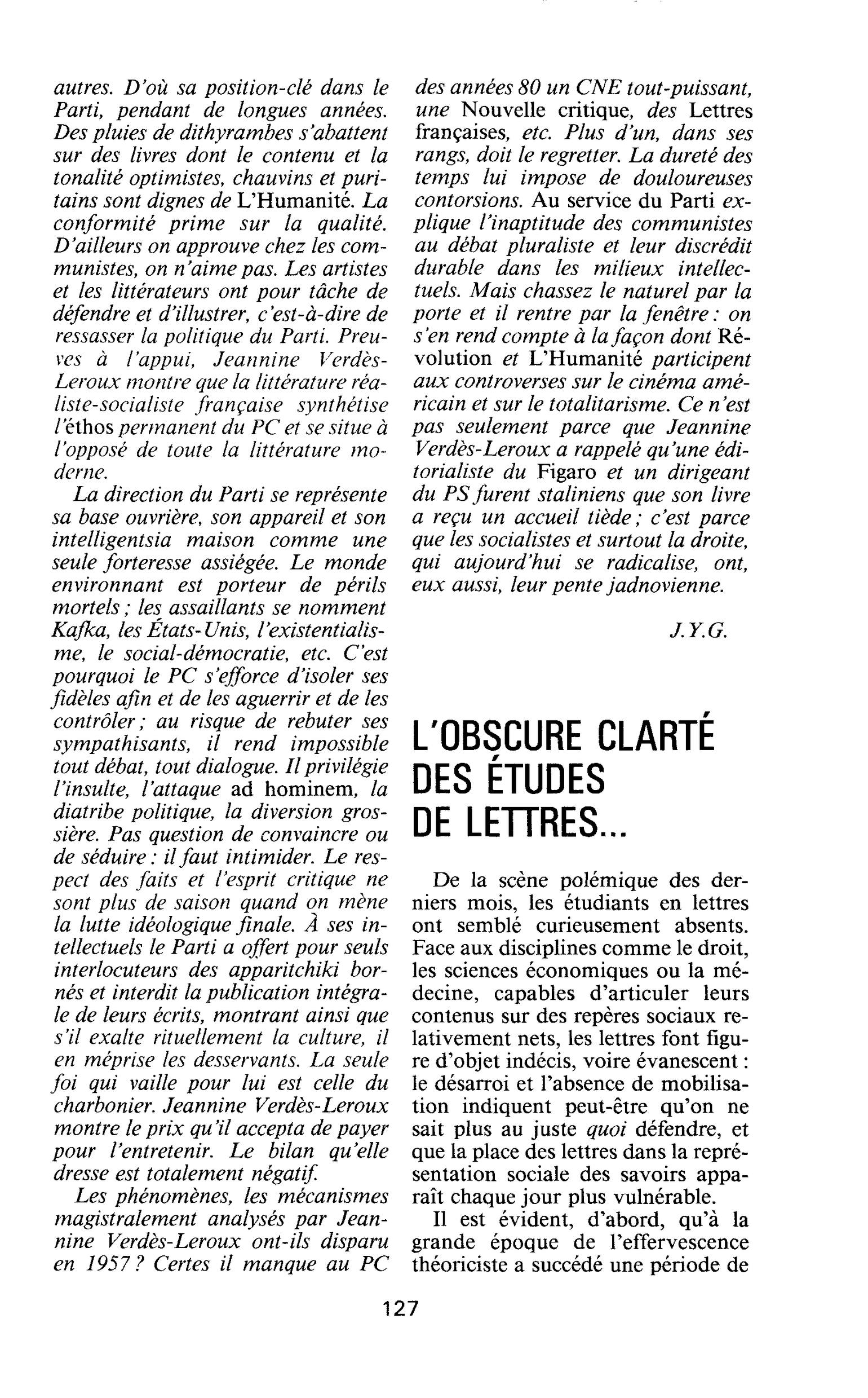 L’OBSCURE CLARTÉ DES ÉTUDES DE LETTRES…