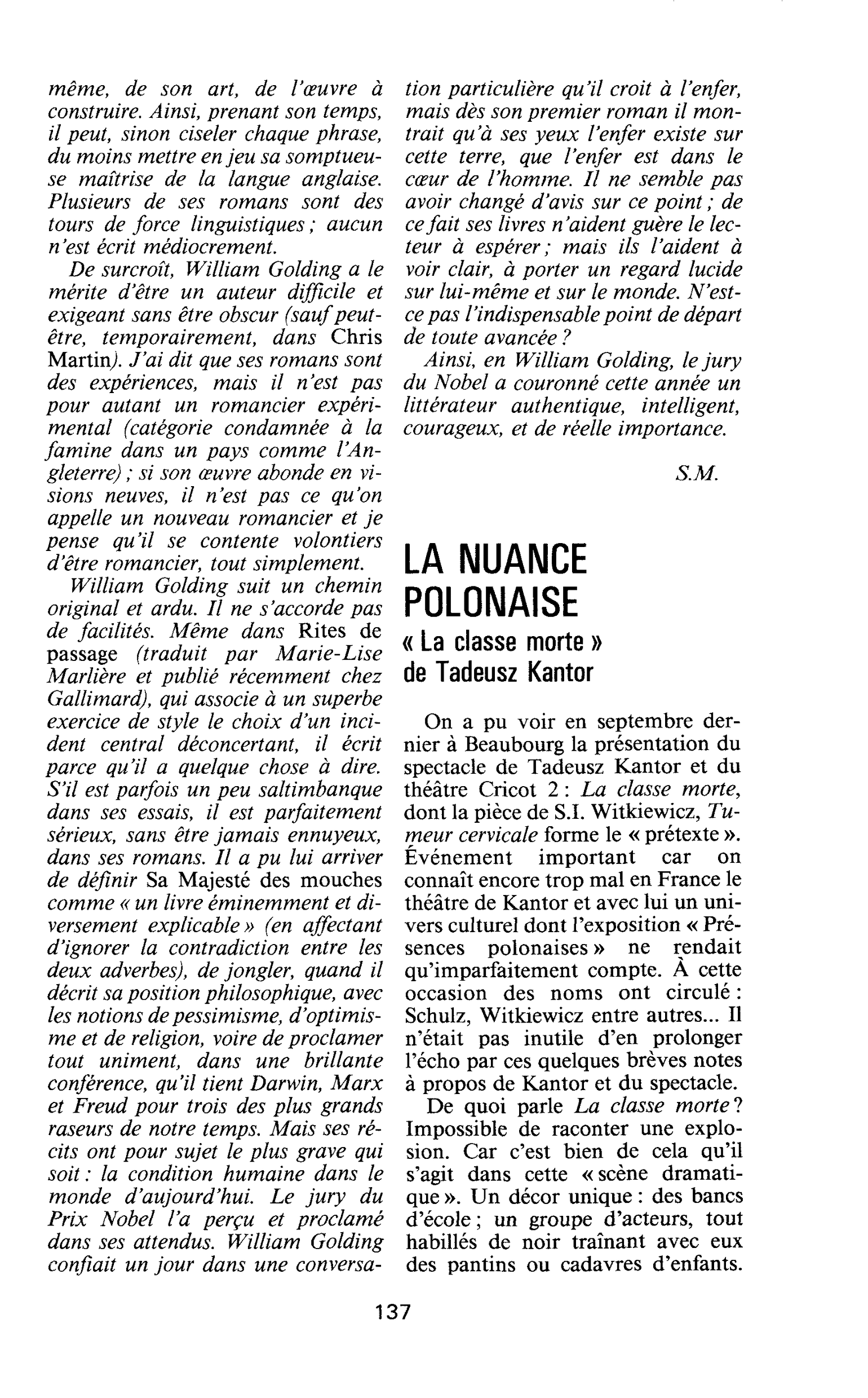 LA NUANCE POLONAISE. « La classe morte » de Tadeusz Kantor