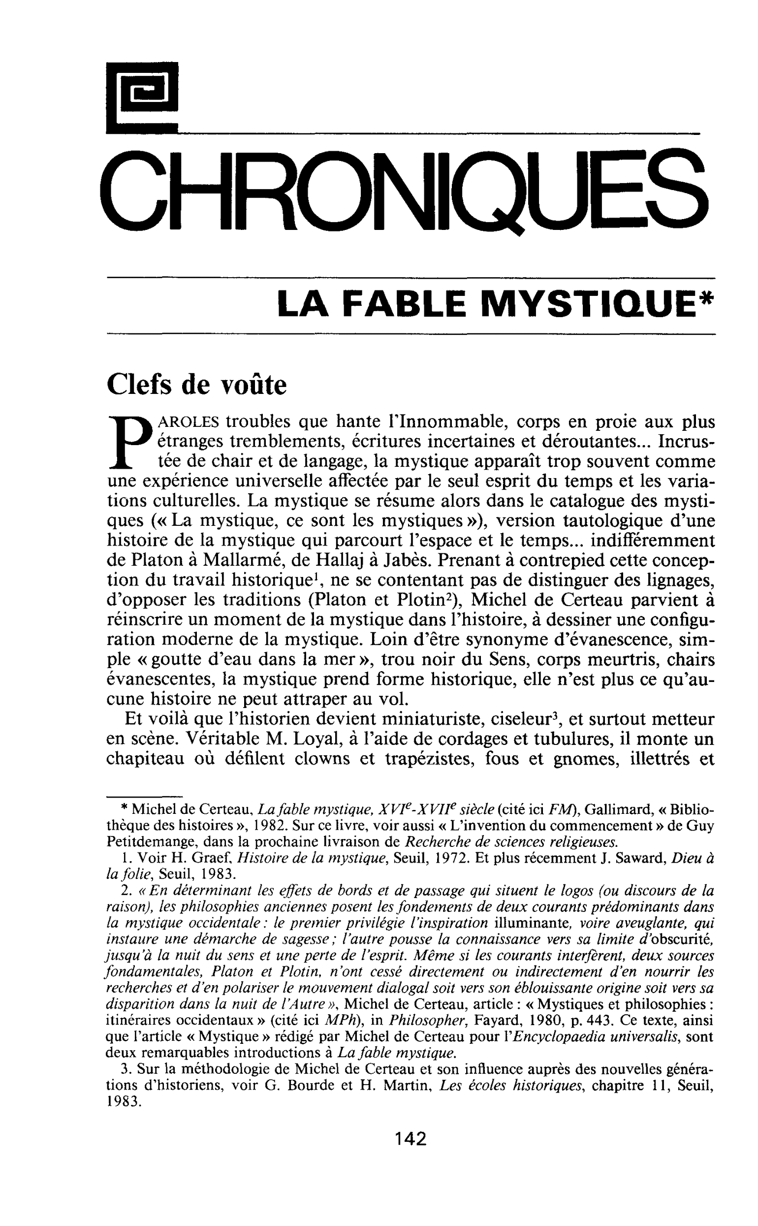 LA FABLE MYSTIQUE. Clefs de voûte