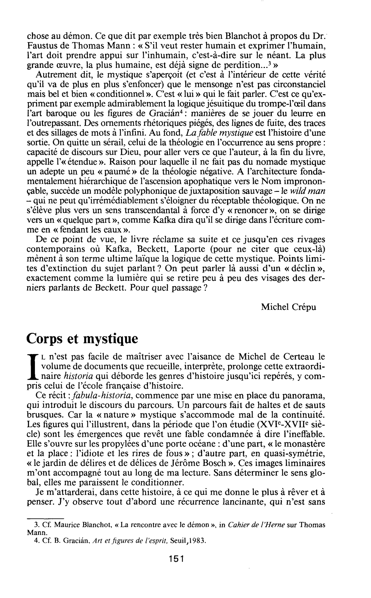 LA FABLE MYSTIQUE : Corps et mystique