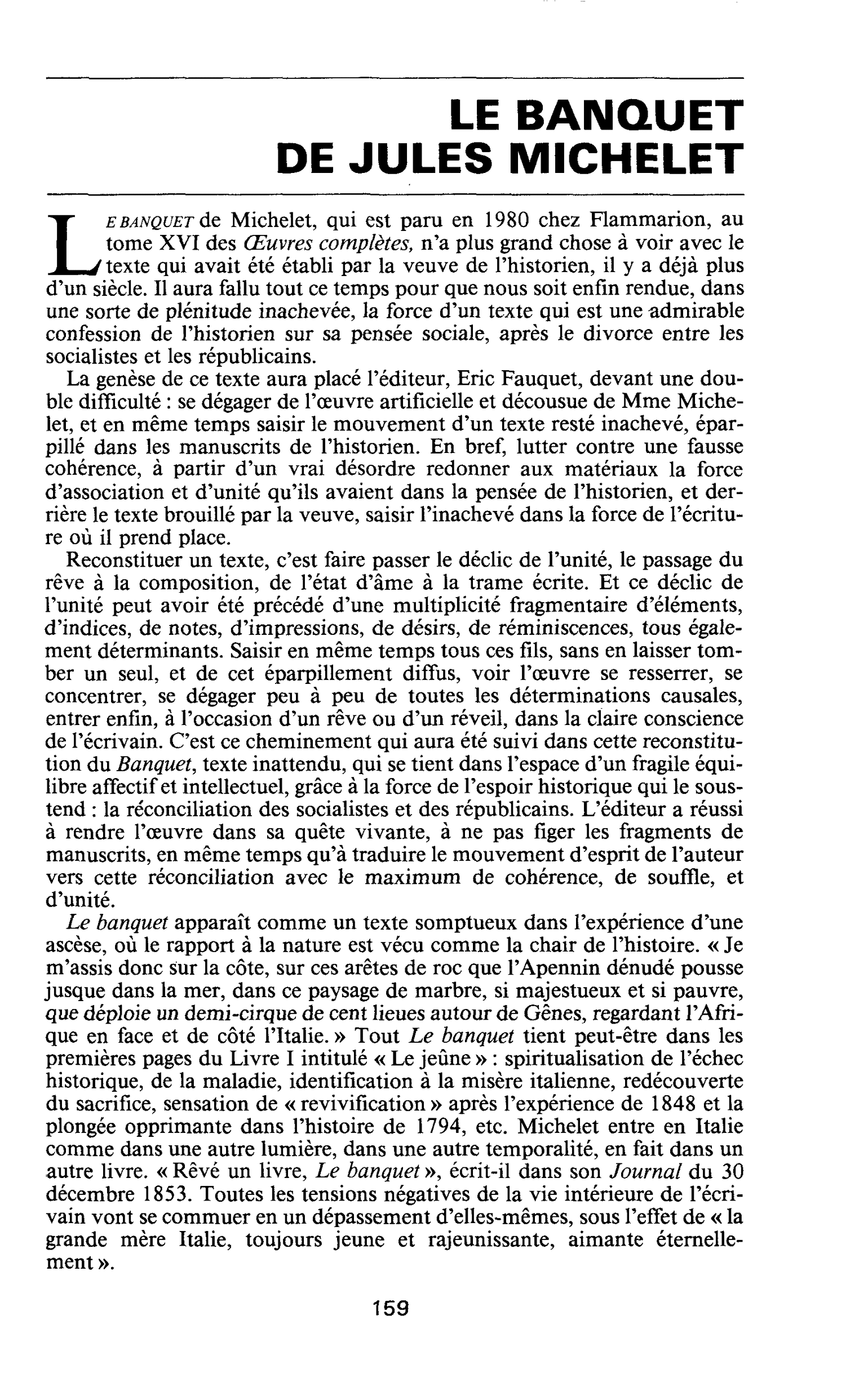 LE BANQUET DE JULES MICHELET