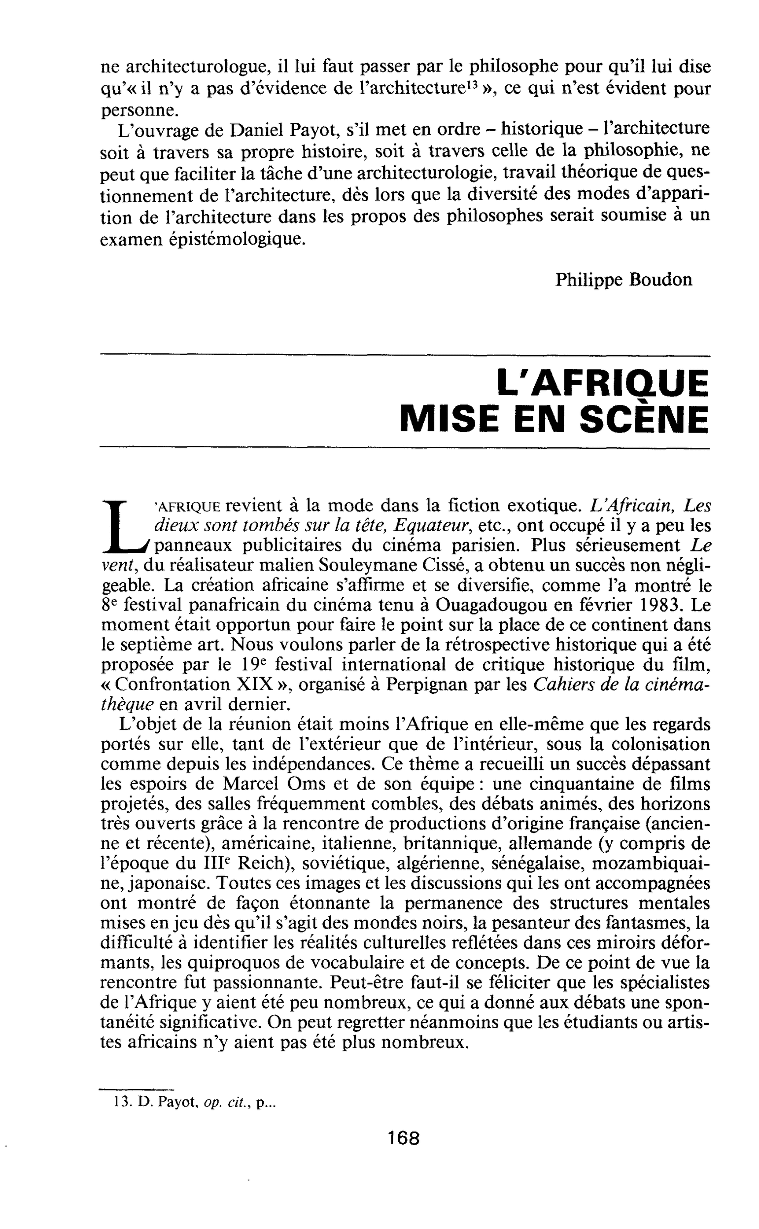 L’AFRIQUE MISE EN SCÈNE