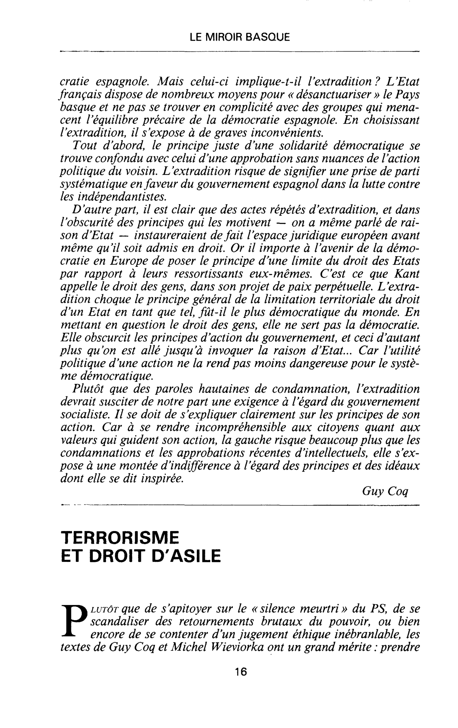 TERRORISME ET DROIT D’ASILE