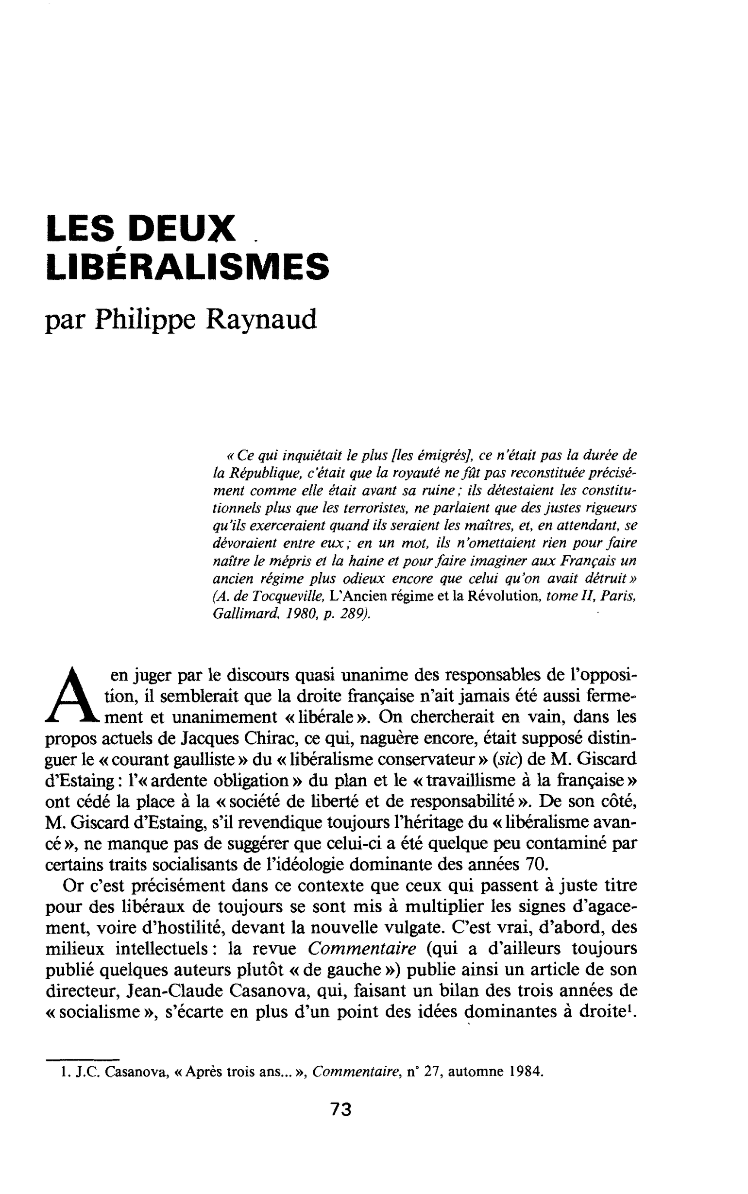 LES DEUX LIBÉRALISMES