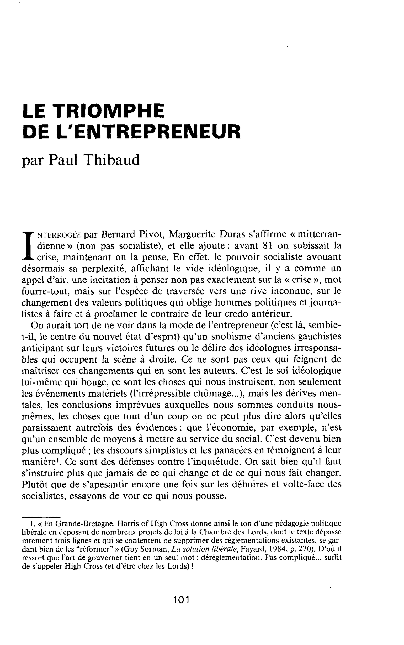 LE TRIOMPHE DE L’ENTREPRENEUR