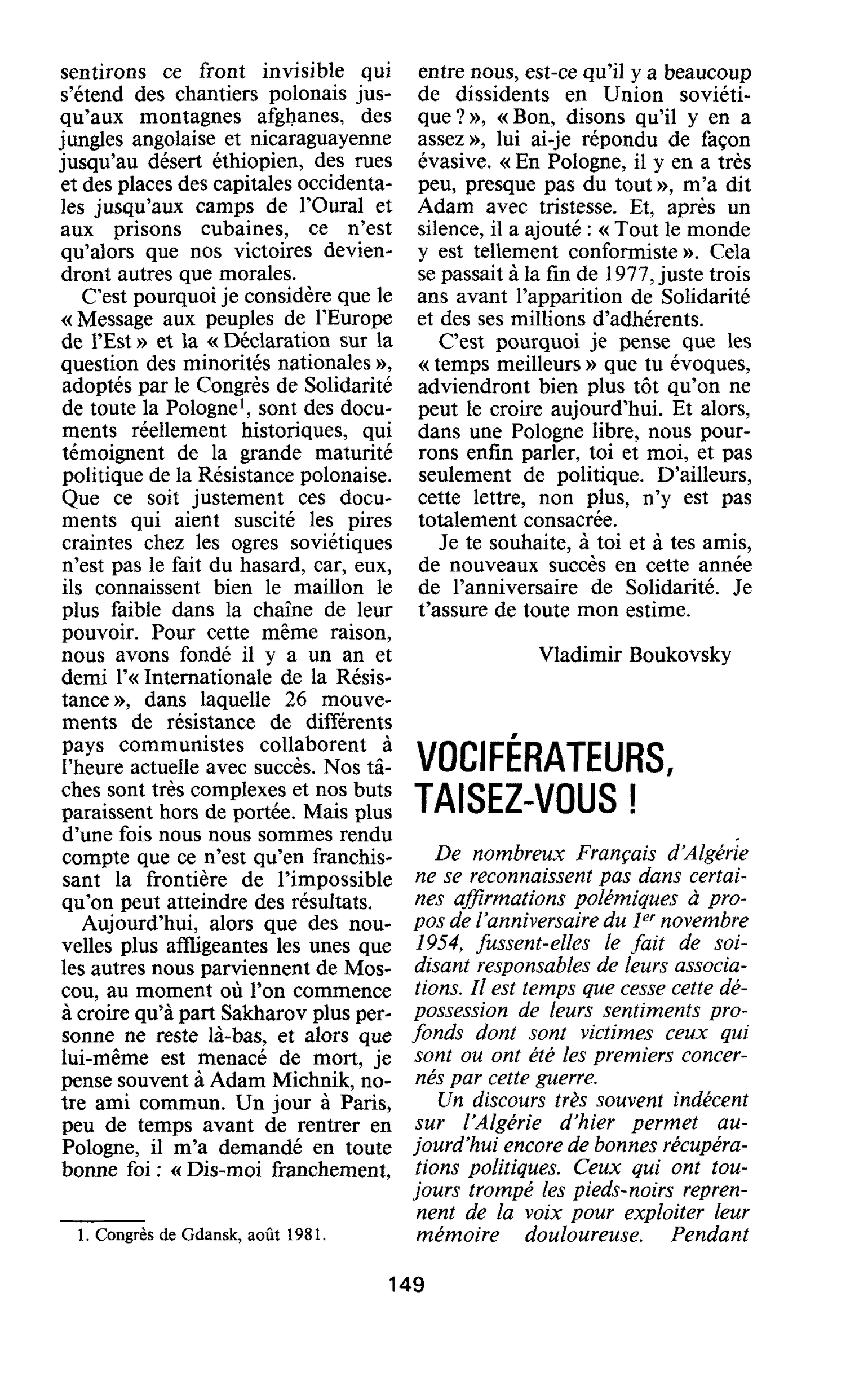 VOCIFÉRATEURS, TAISEZ-VOUS !