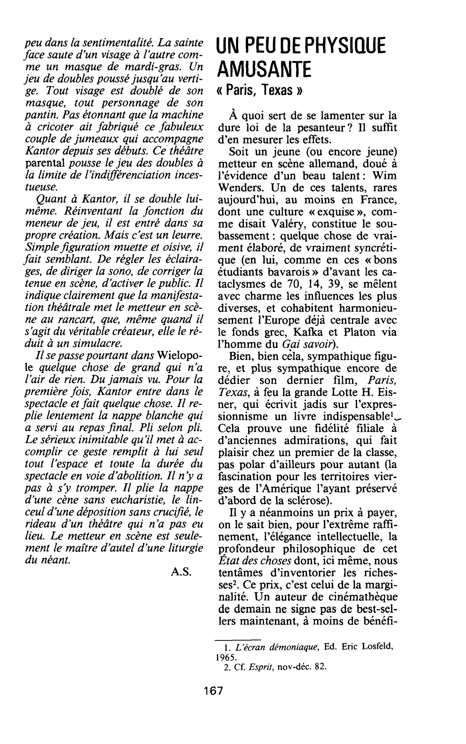 UN PEU DE PHYSIQUE AMUSANTE. « Paris, Texas »