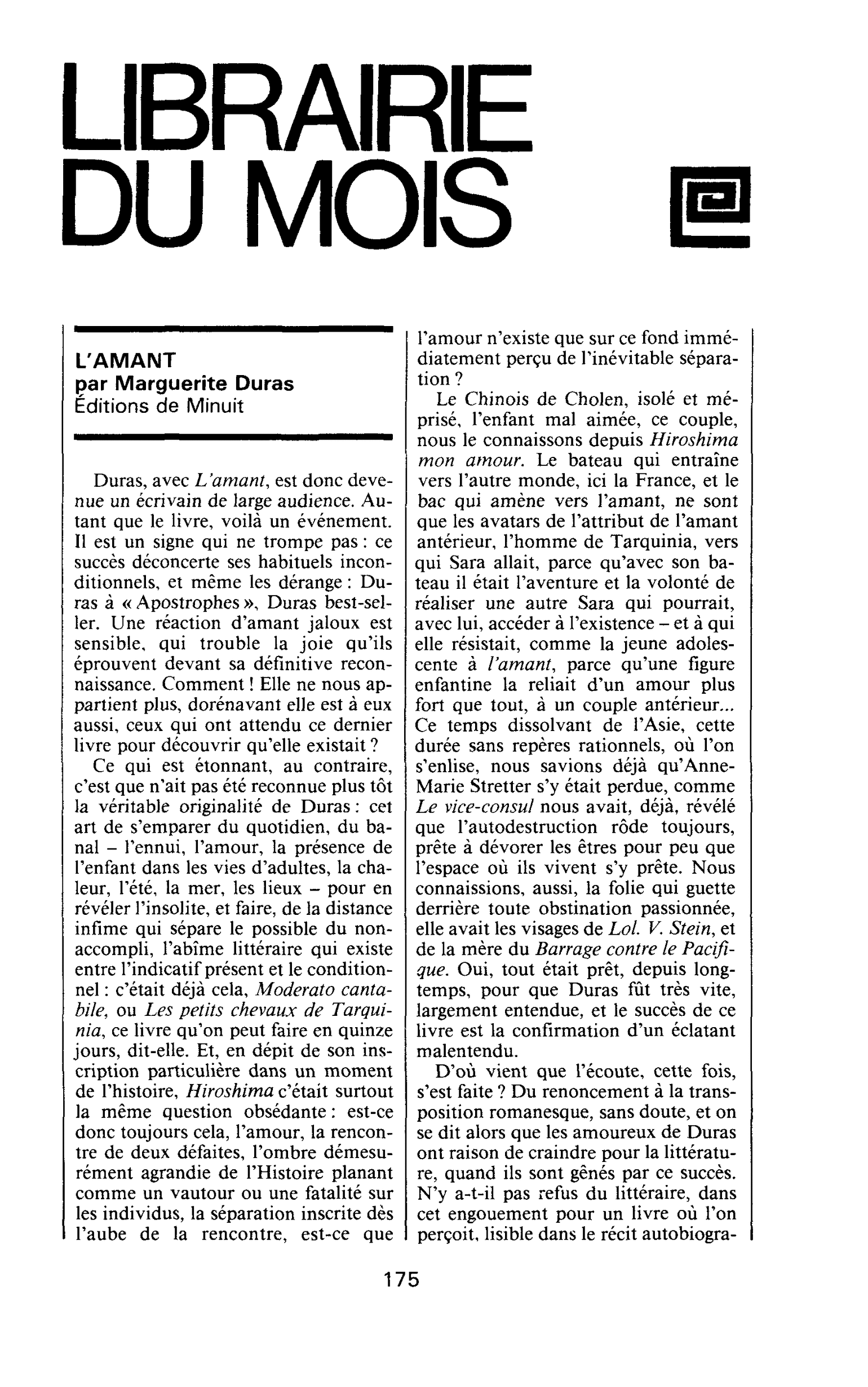 L’AMANT par Marguerite Duras
