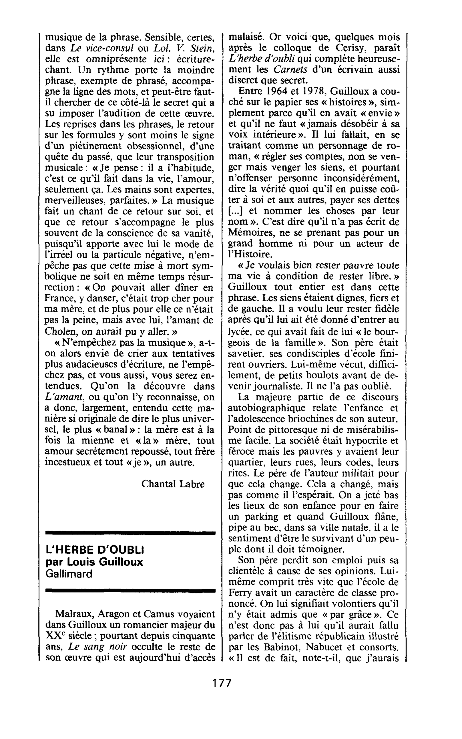 L’HERBE D’OUBLI par Louis Guilloux