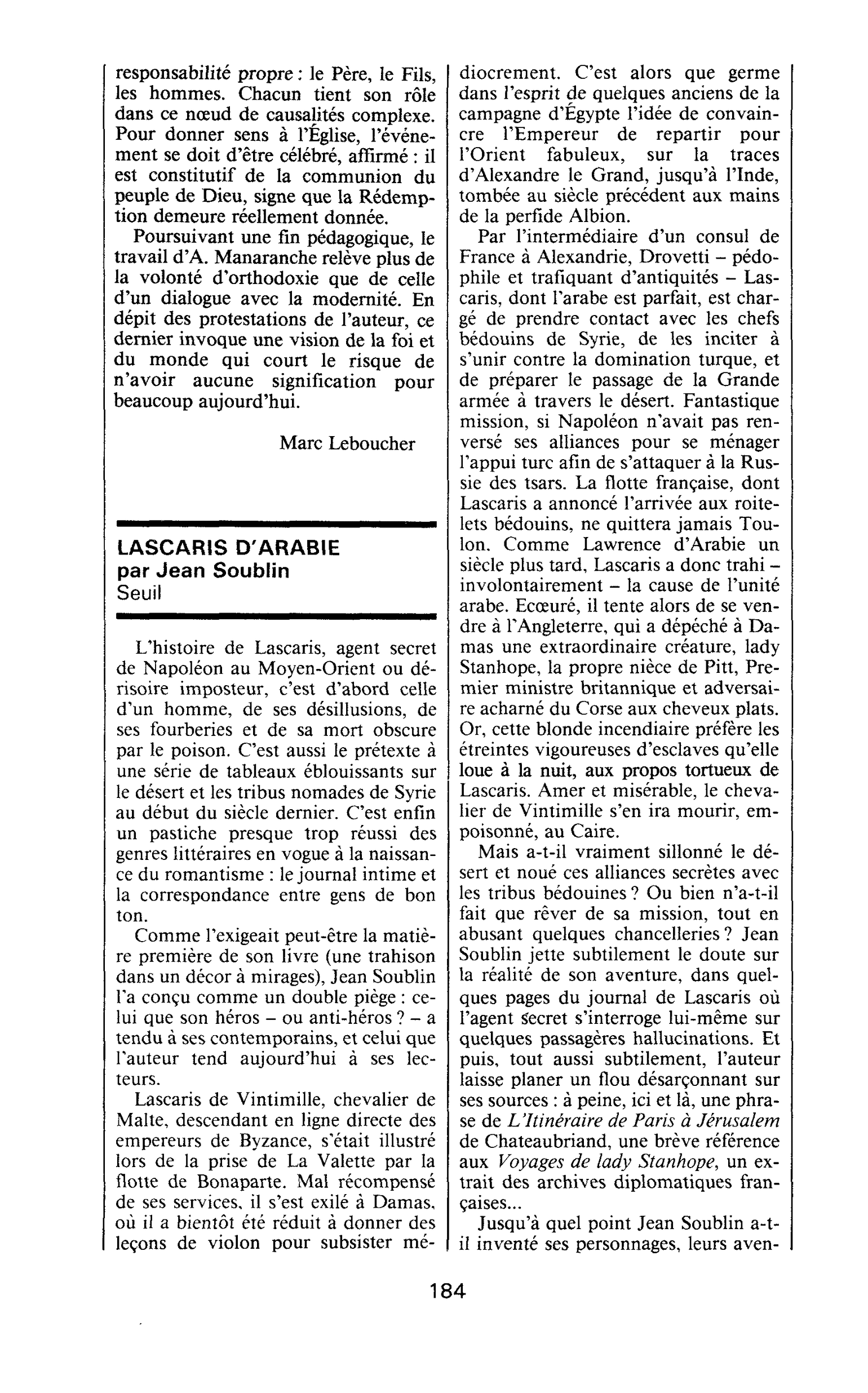 LASCARIS D’ARABIE par Jean Soublin
