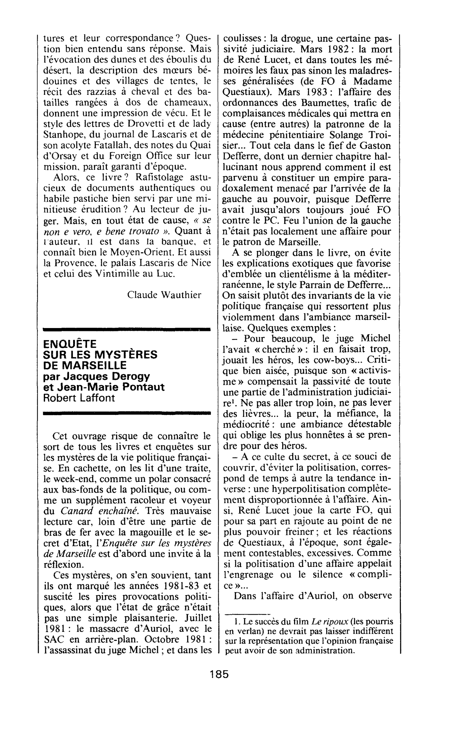 ENQUETE SUR LES MYSTÈRES DE MARSEILLE par Jacques Derogy et Jean-Marie Pontaut