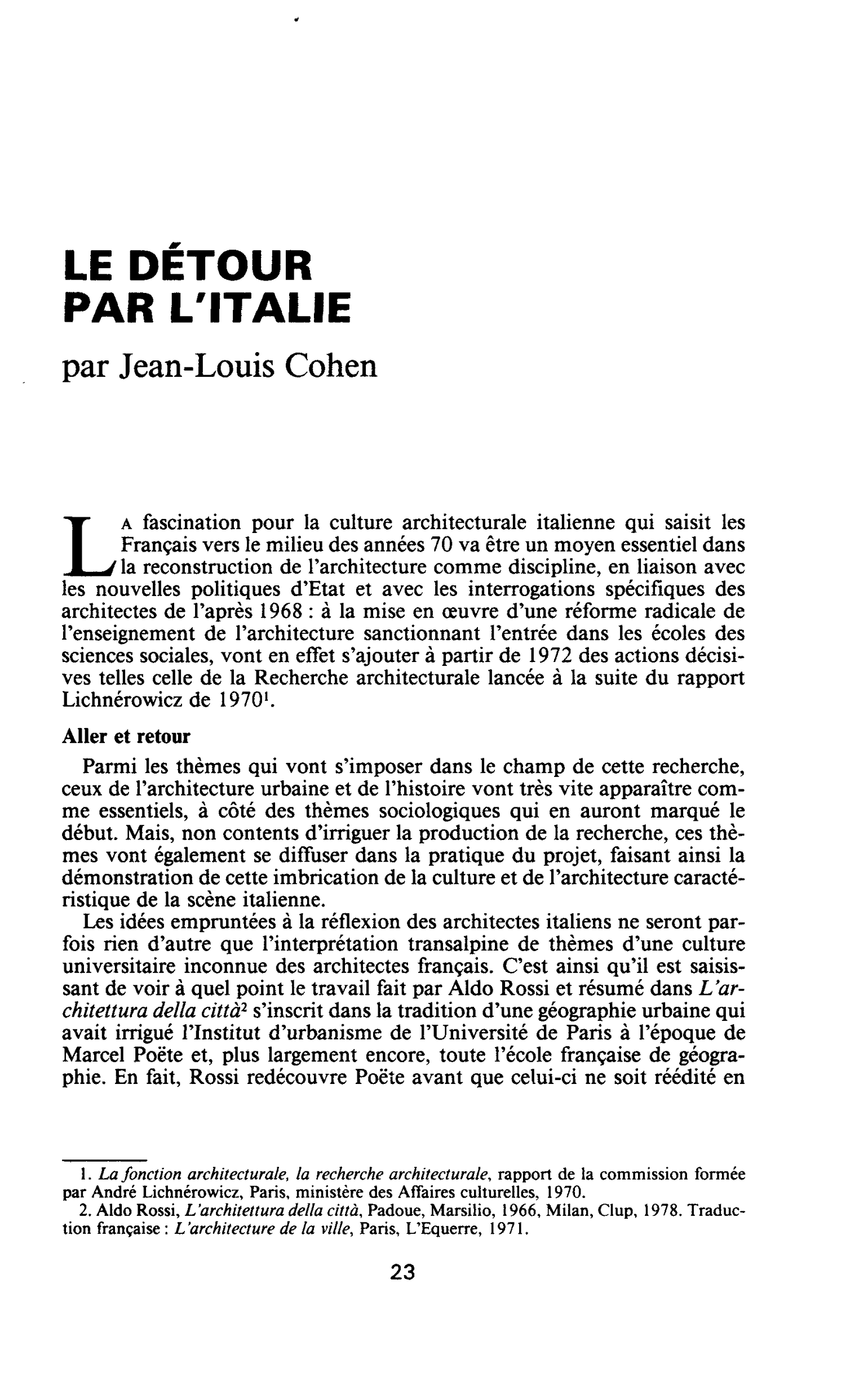 LE DETOUR PAR L’ITALIE