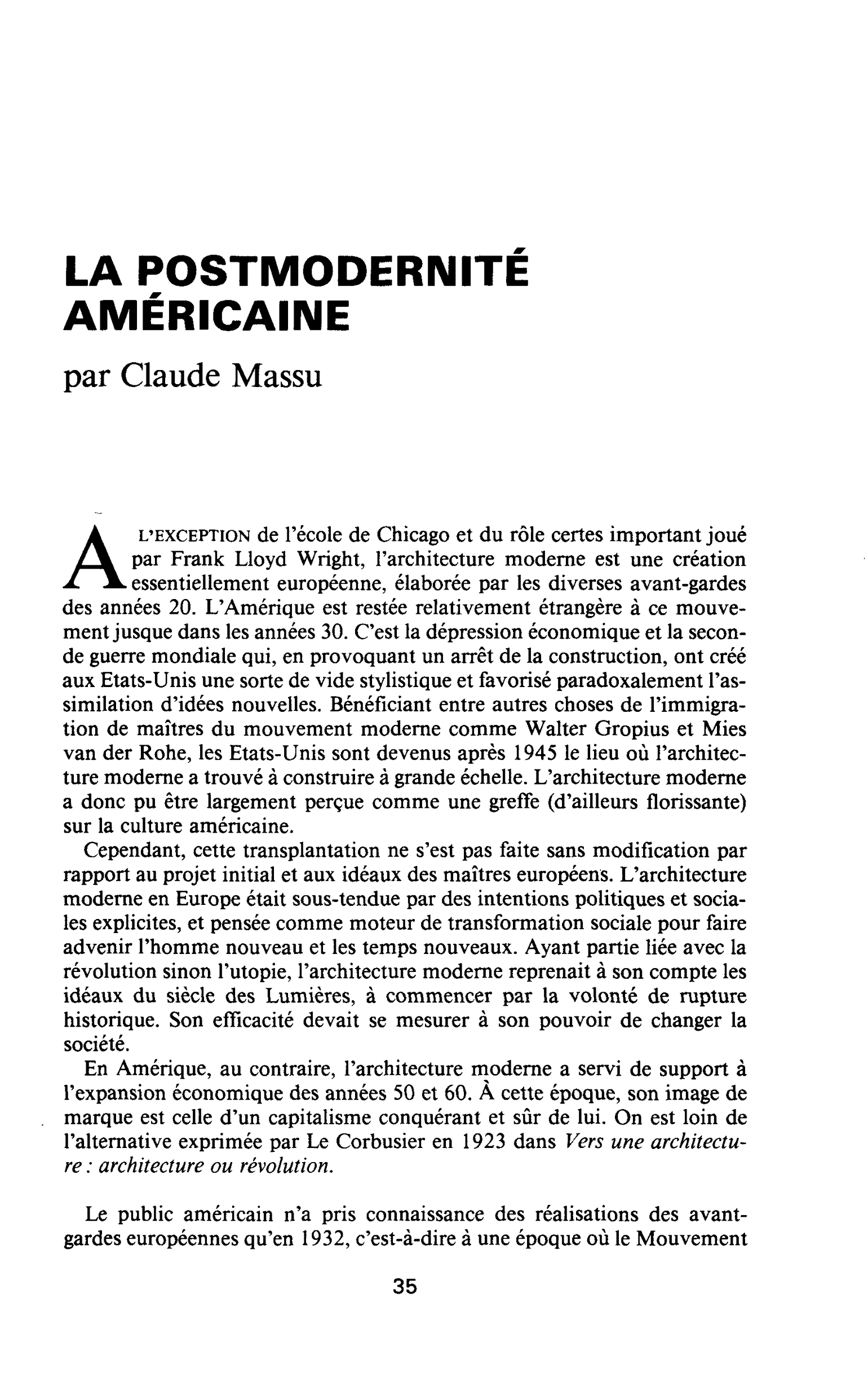 LA POSTMODERIMITE AMÉRICAINE