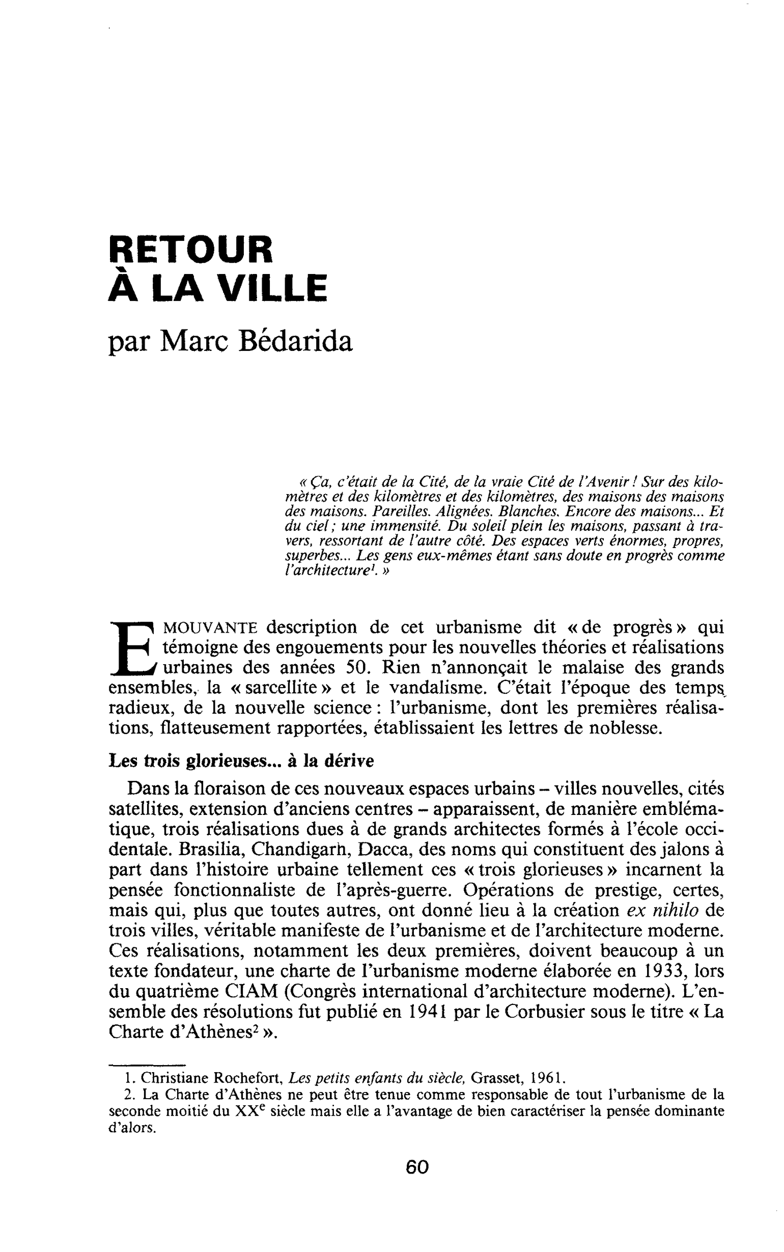 RETOUR À LA VILLE