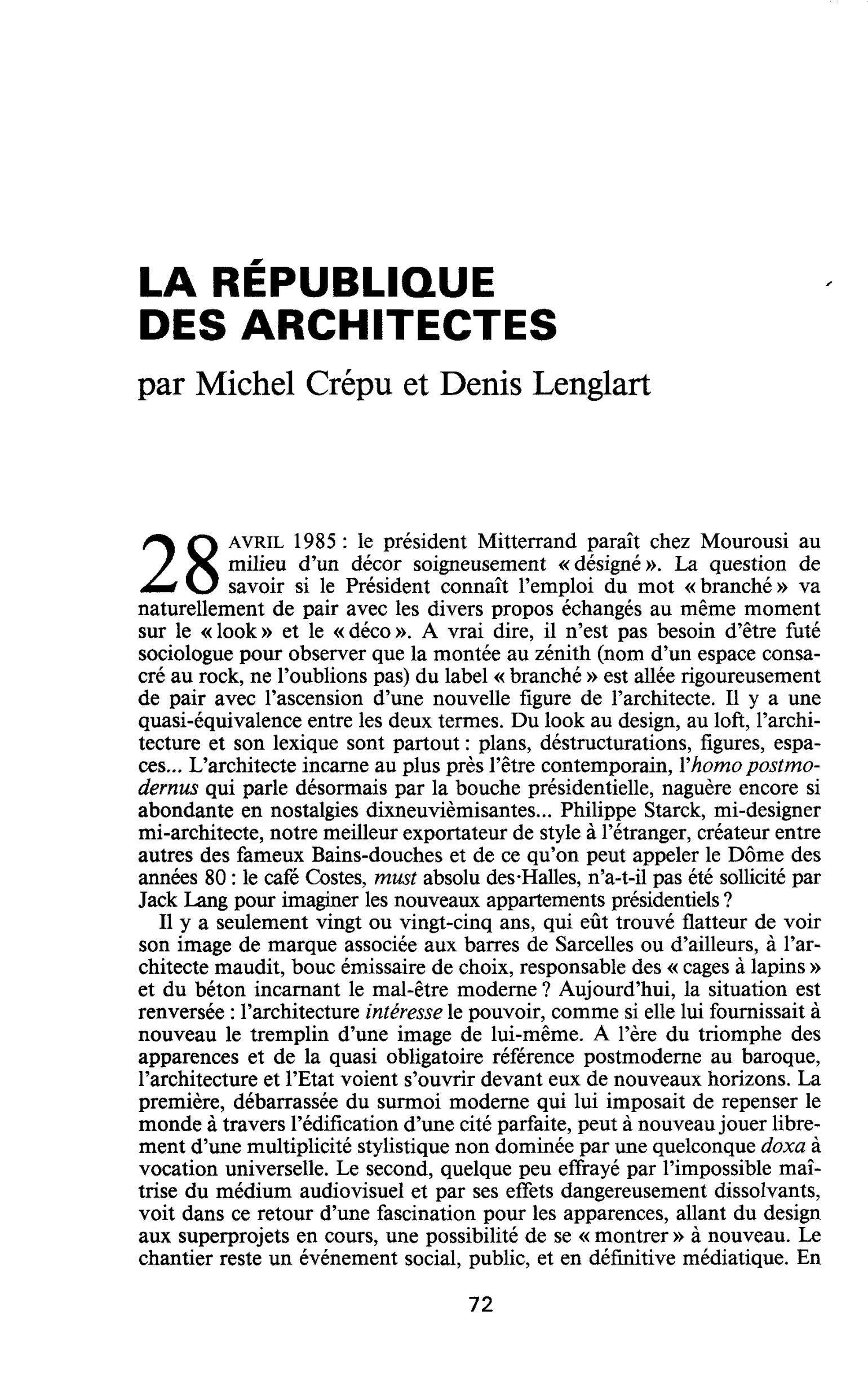 LA REPUBLIQUE DES ARCHITECTES