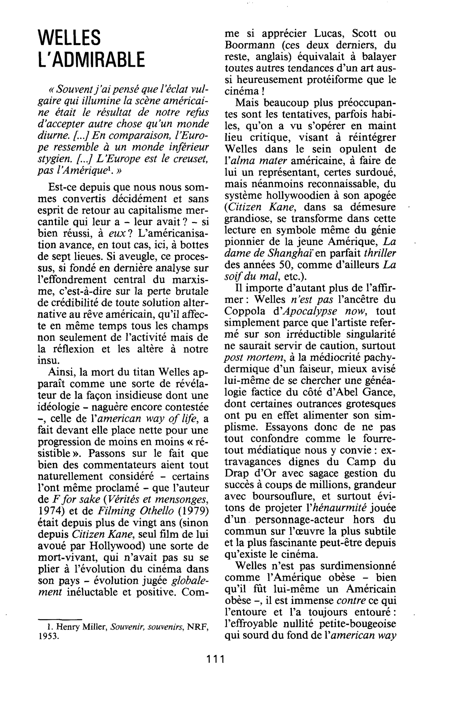 WELLES L’ADMIRABLE