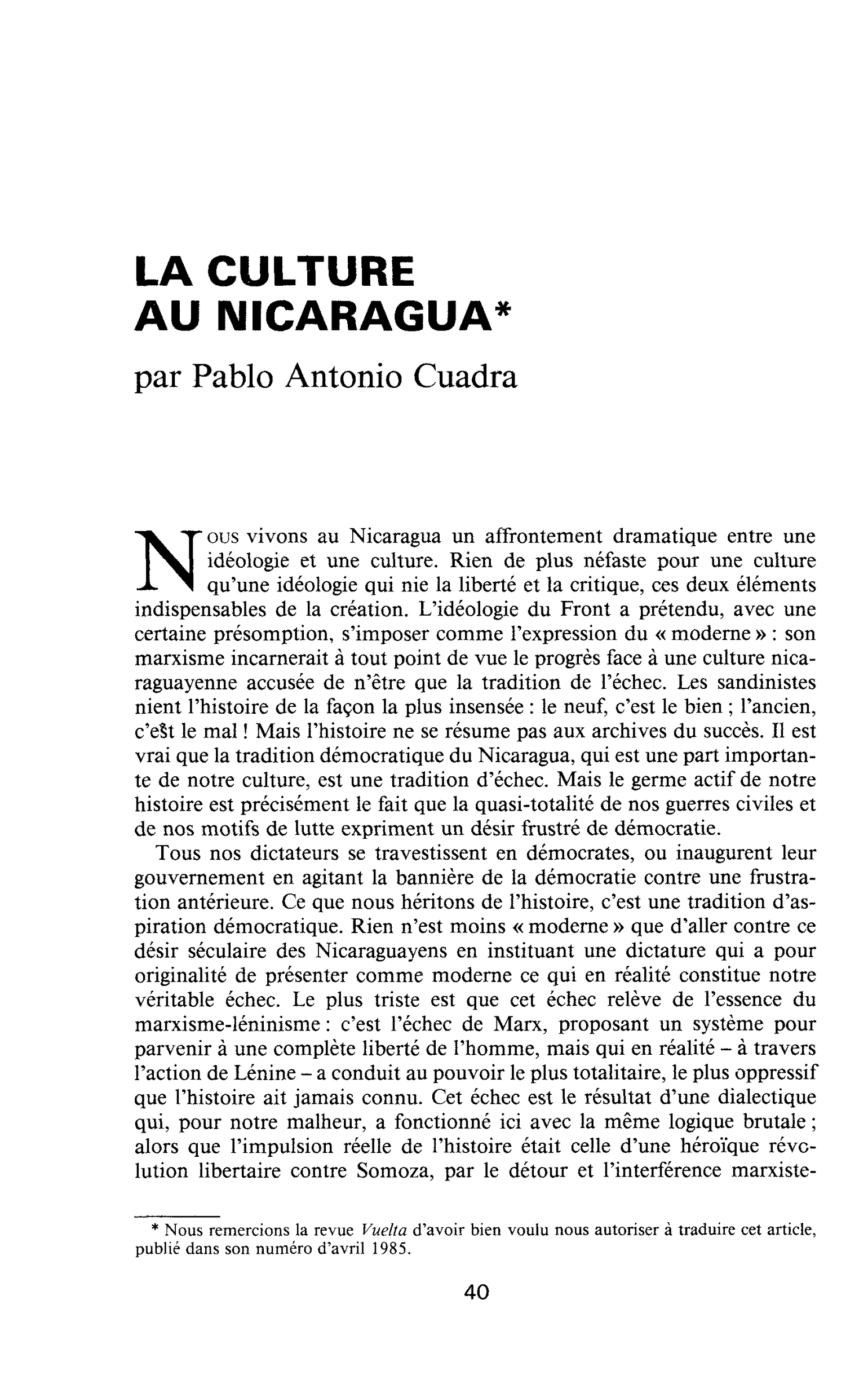 LA CULTURE AU NICARAGUA