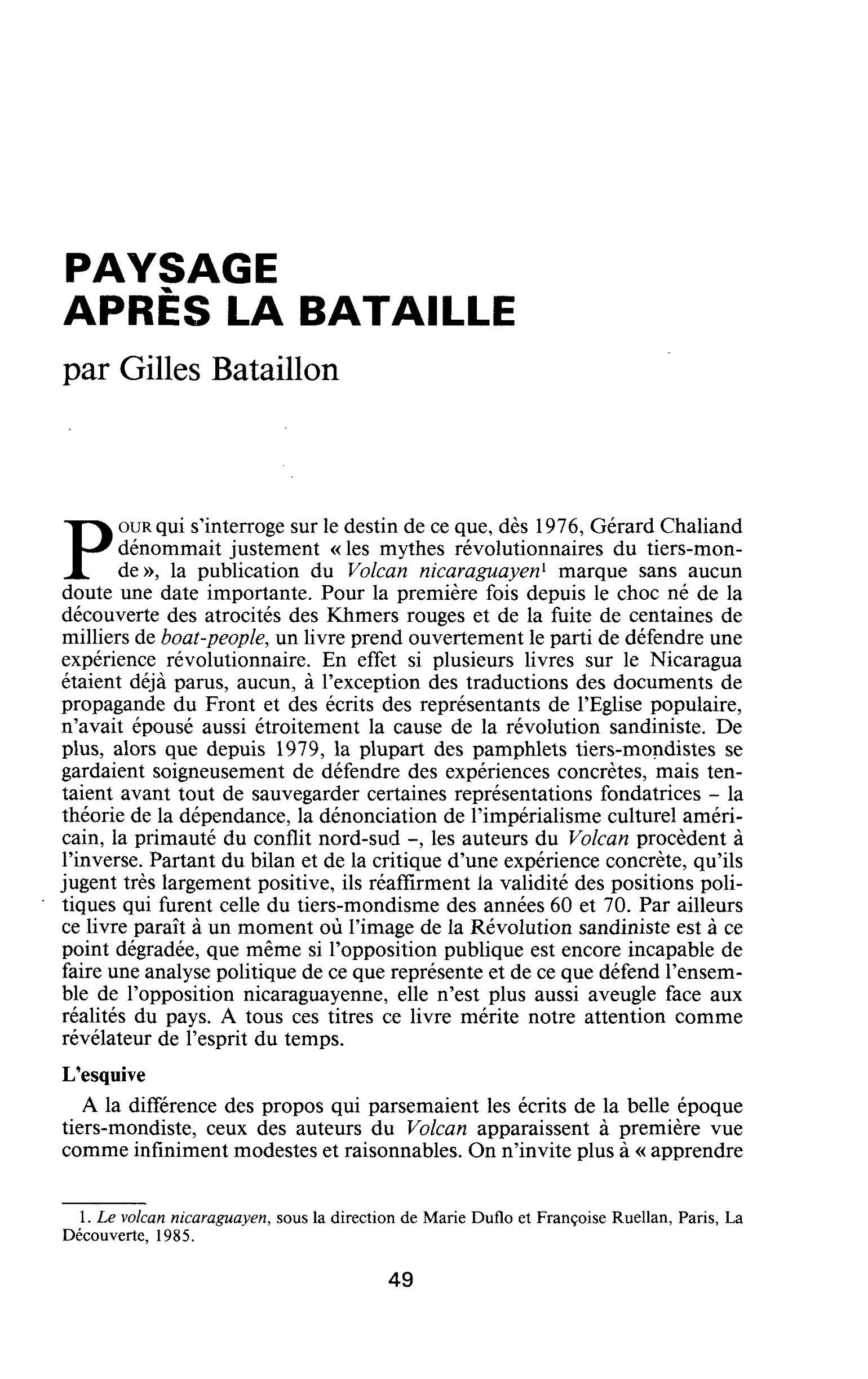 PAYSAGE APRÈS LA BATAILLE
