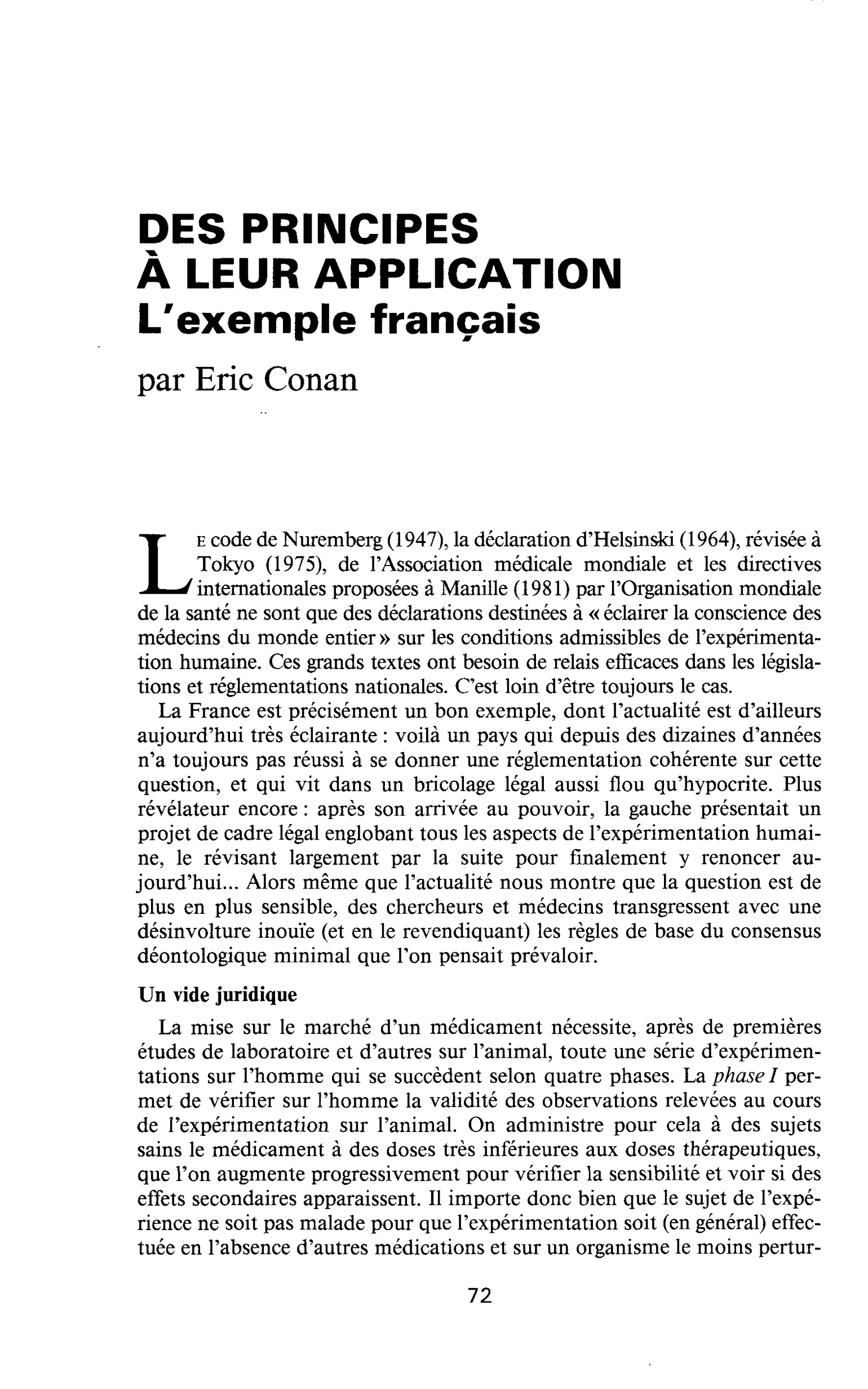 DES PRINCIPES À LEUR APPLICATION. L’exemple français