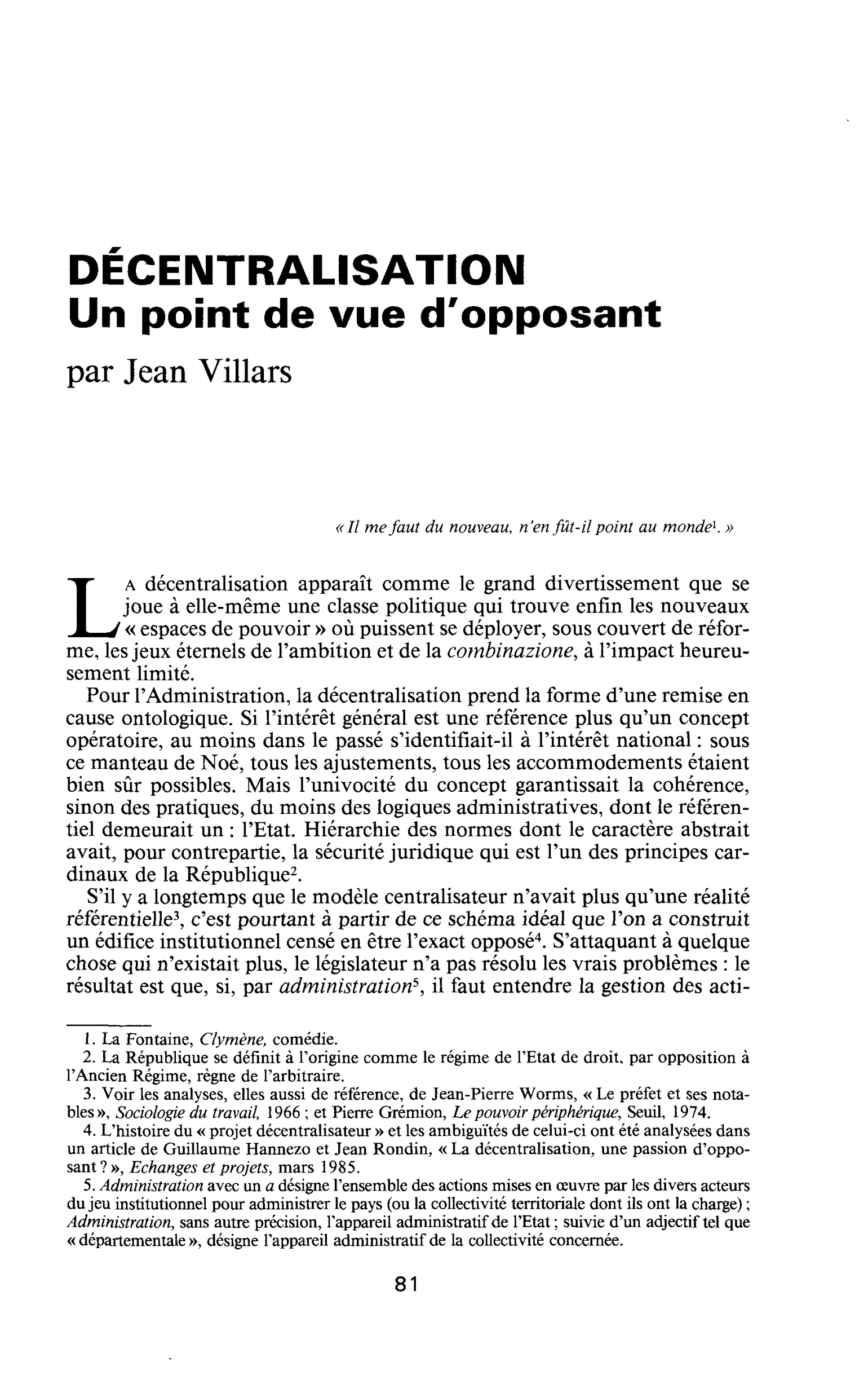 DÉCENTRALISATION. Un point de vue d’opposant