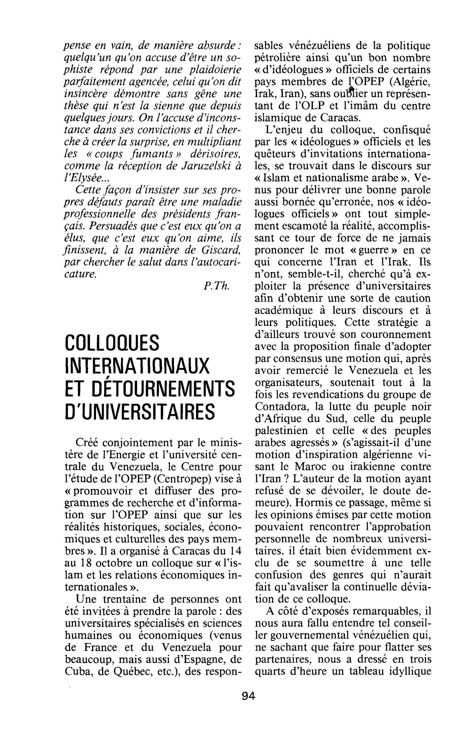 COLLOQUES INTERNATIONAUX ET DÉTOURNEMENTS D’UNIVERSITAIRES