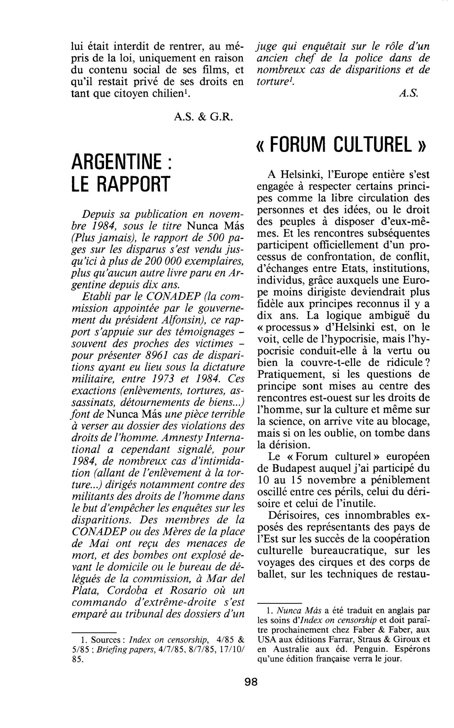 ARGENTINE : LE RAPPORT