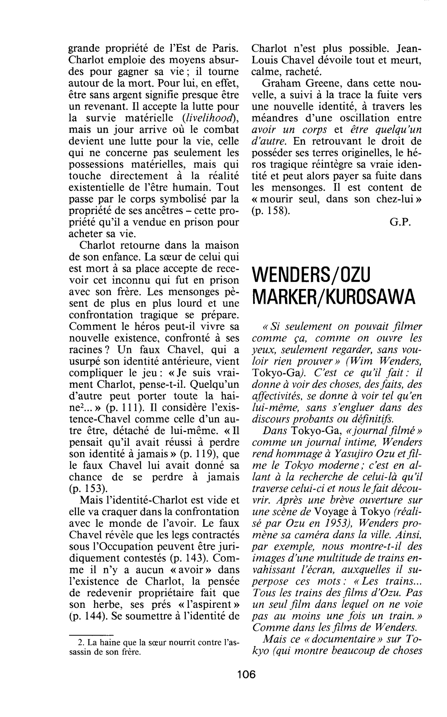WENDERS/OZU. MARKER/KUROSAWA