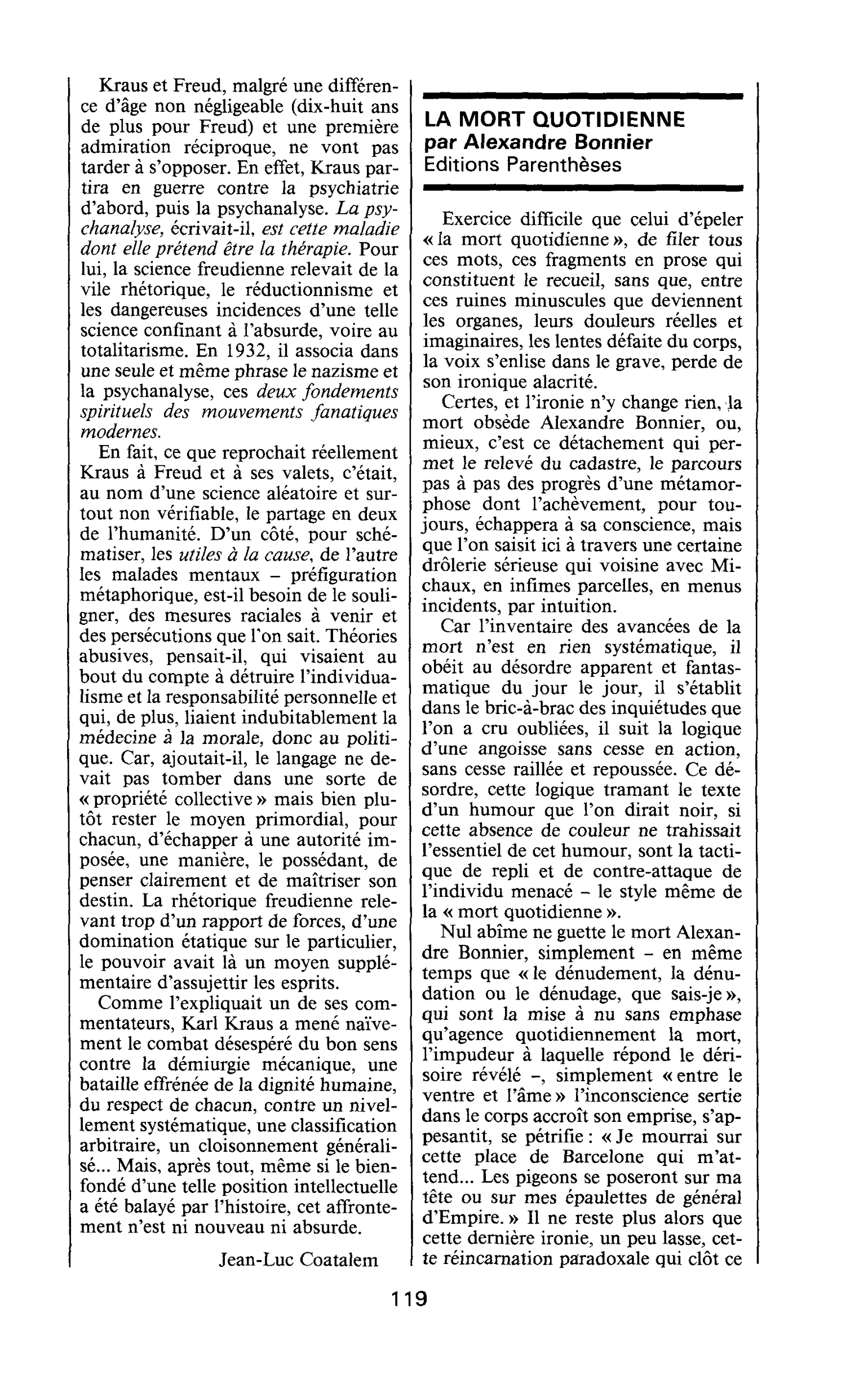 LA MORT QUOTIDIENNE par Alexandre Bonnier
