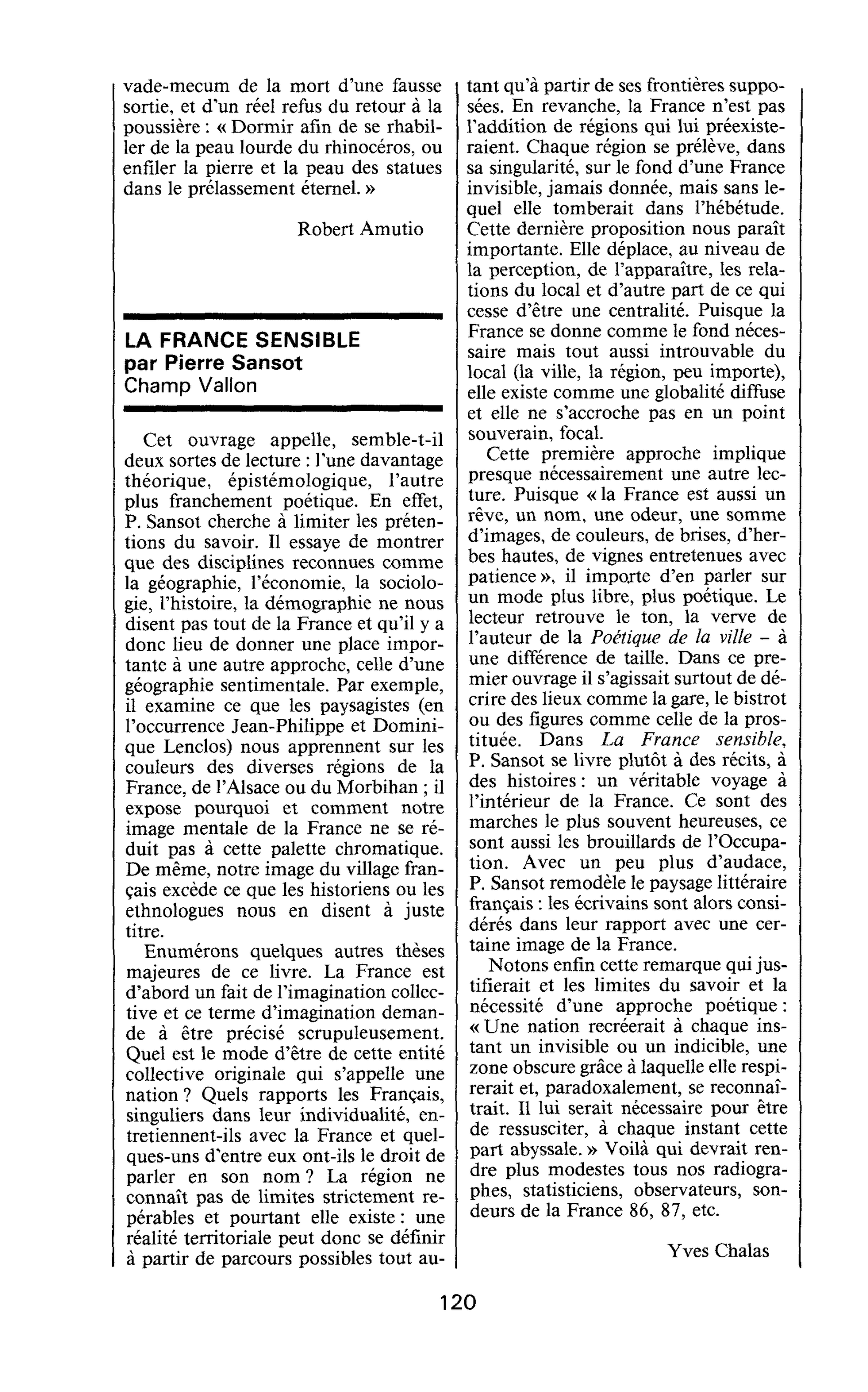 LA FRANCE SENSIBLE par Pierre Sansot