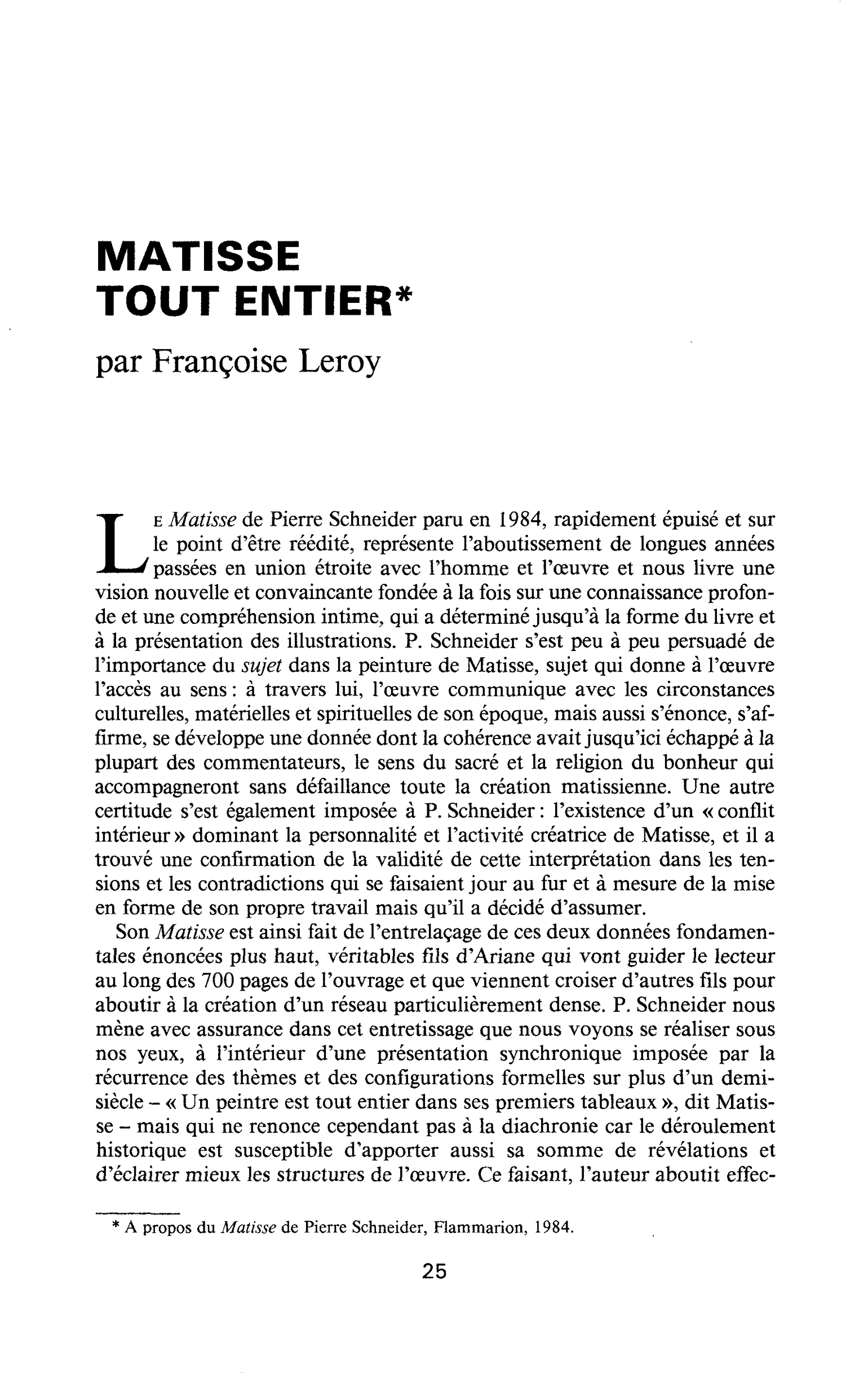 MATISSE TOUT ENTIER