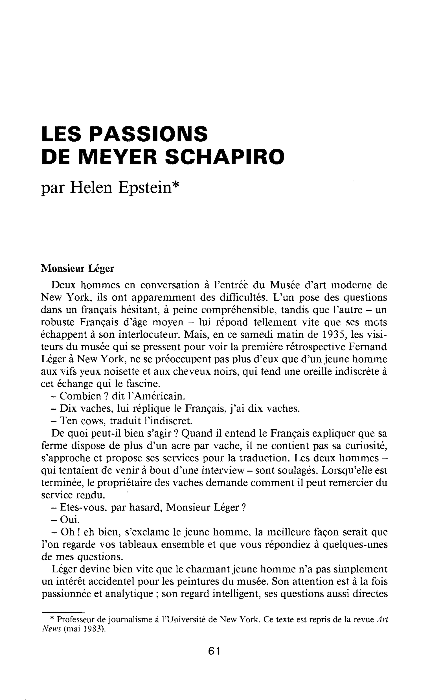 LES PASSIONS DE MEYER SCHAPIRO