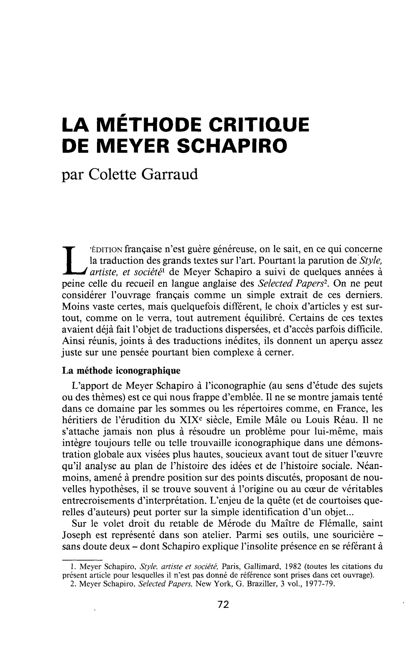 LA MÉTHODE CRITIQUE DE MEYER SCHAPIRO