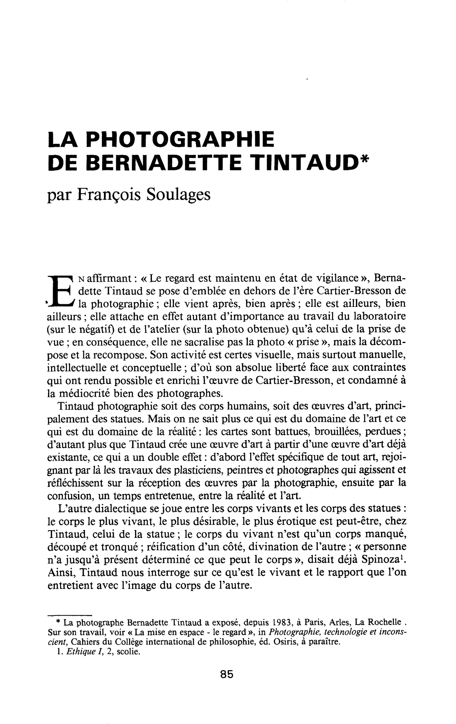 LA PHOTOGRAPHIE DE BERNADETTE TIINTAUD