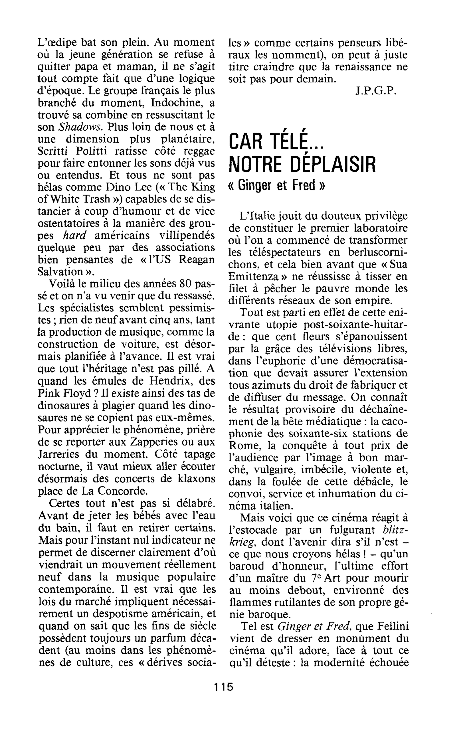 CAR TÉLÉ… NOTRE DÉPLAISIR. « Ginger et Fred »