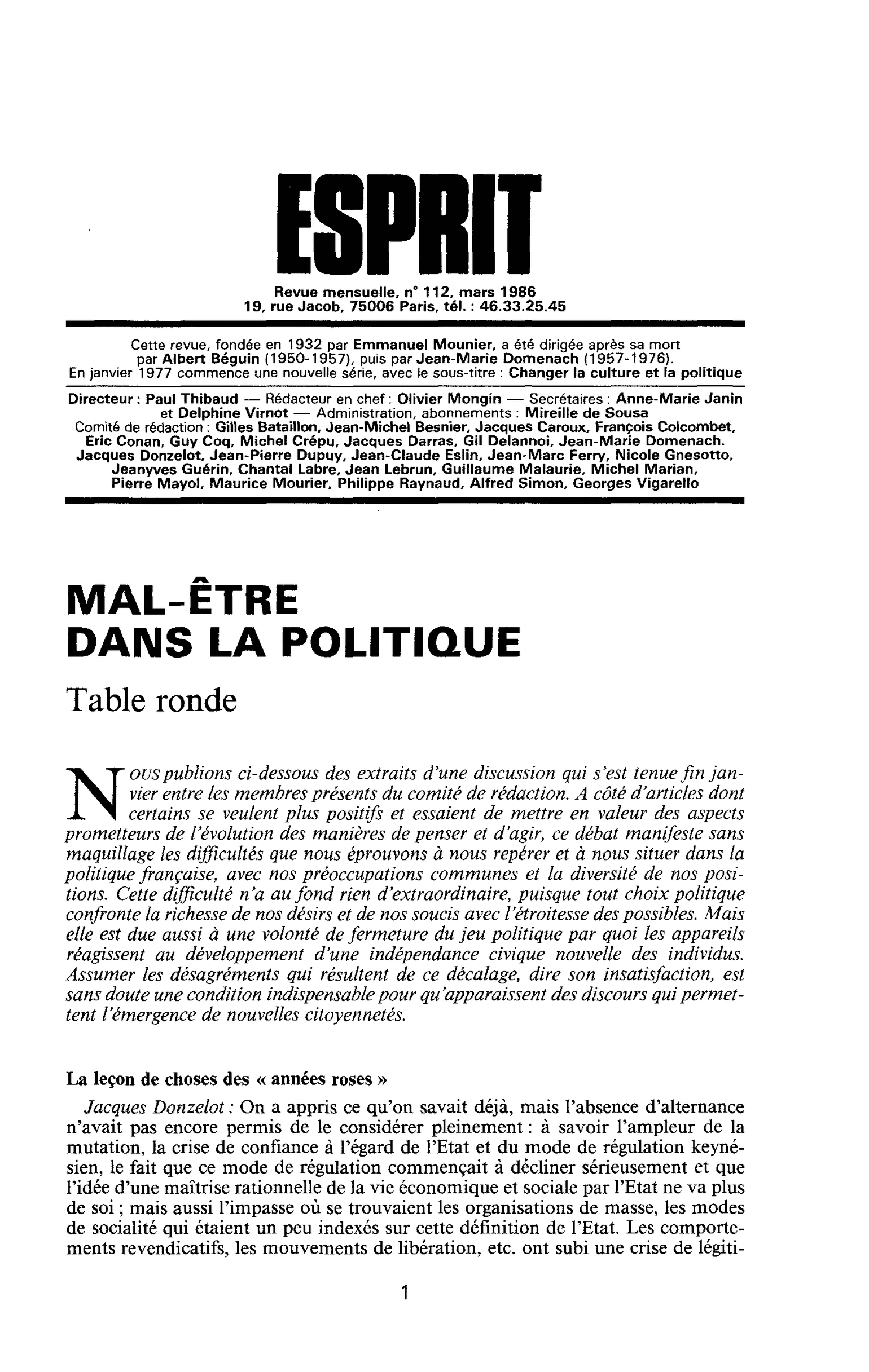 MAL-ÊTRE DANS LA POLITIQUE