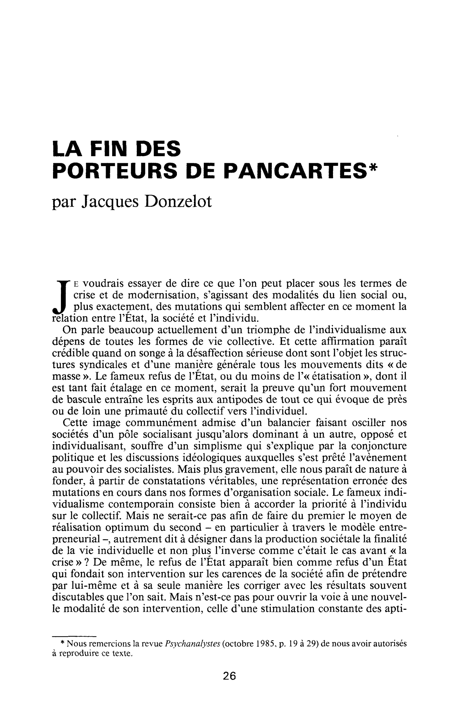 LA FIN DES PORTEURS DE PANCARTES