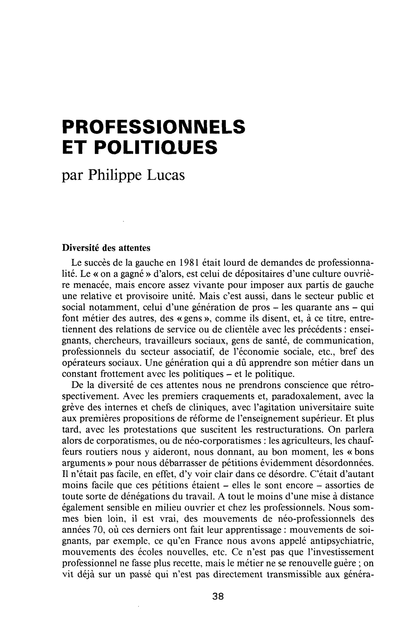 PROFESSIONNELS ET POLITIQUES