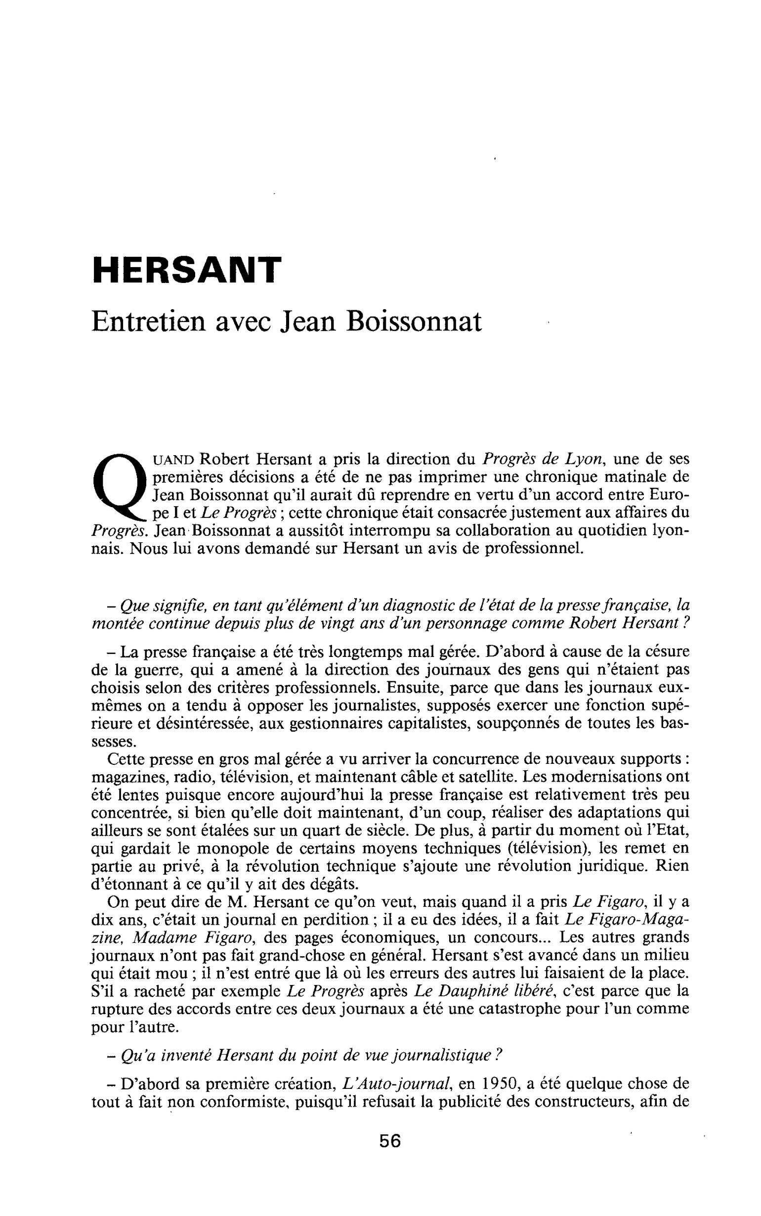 HERSANT. Entretien avec Jean Boissonnat