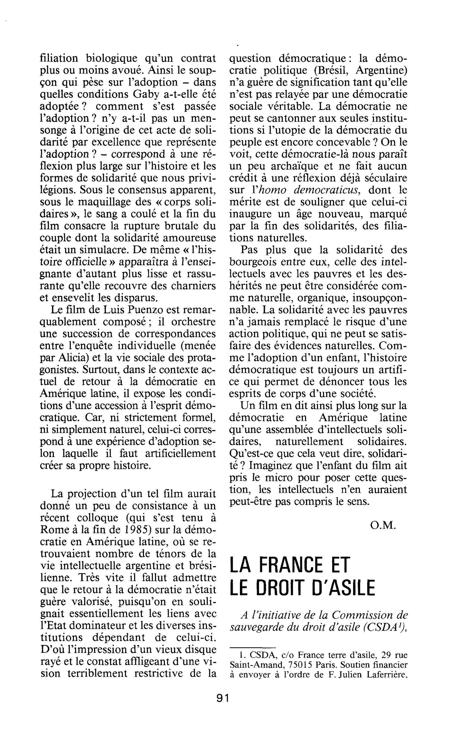 LA FRANCE ET LE DROIT D’ASILE