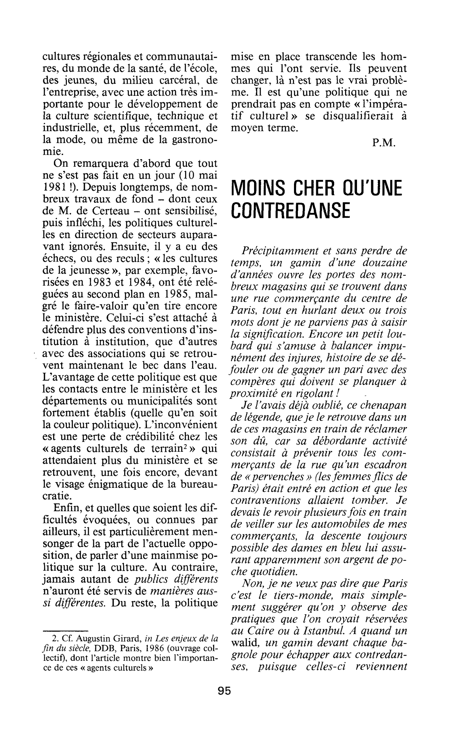 MOINS CHER QU’UNE CONTREDANSE